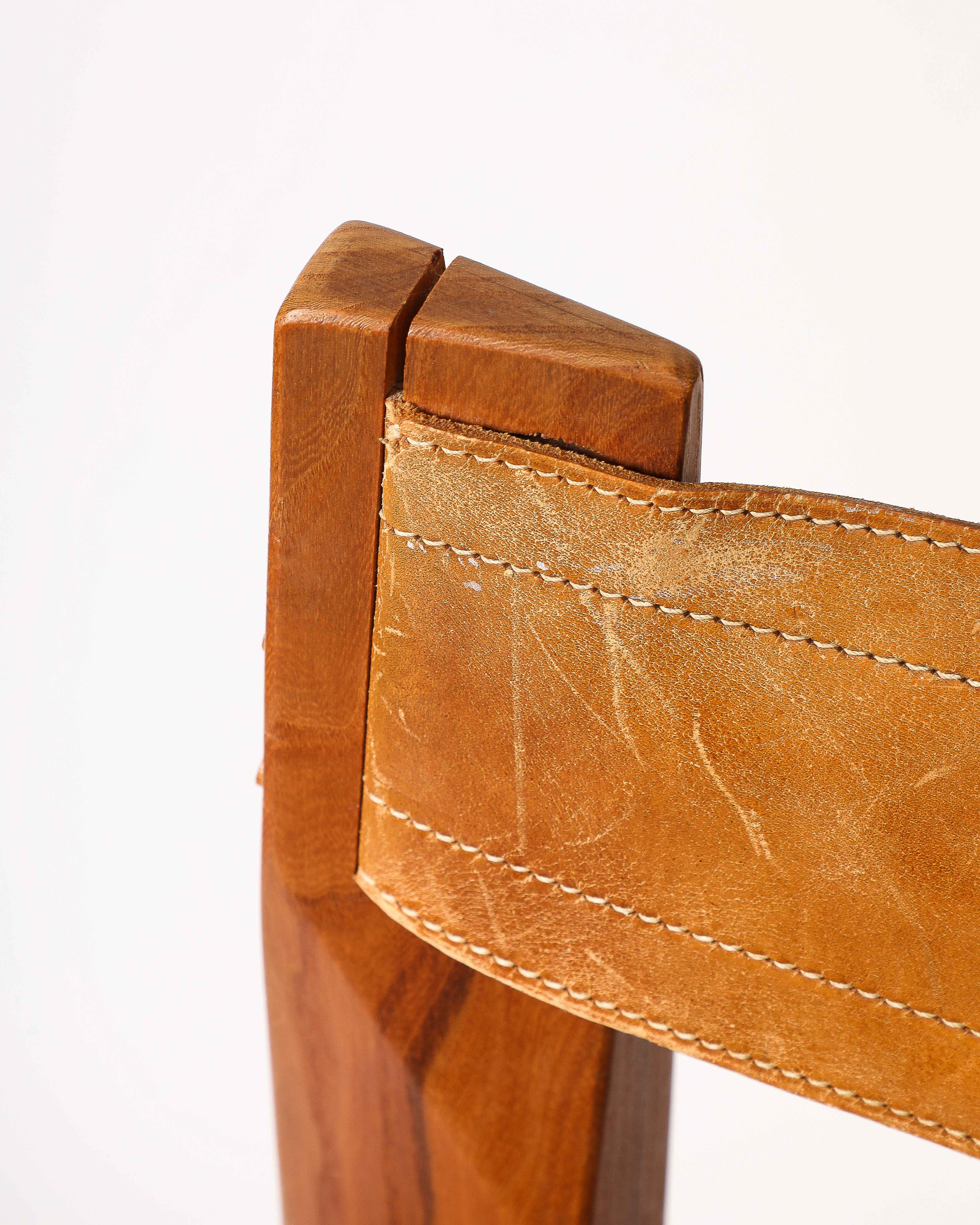Chaise d'appoint en cuir et orme de Pierre Chapo en vente 8
