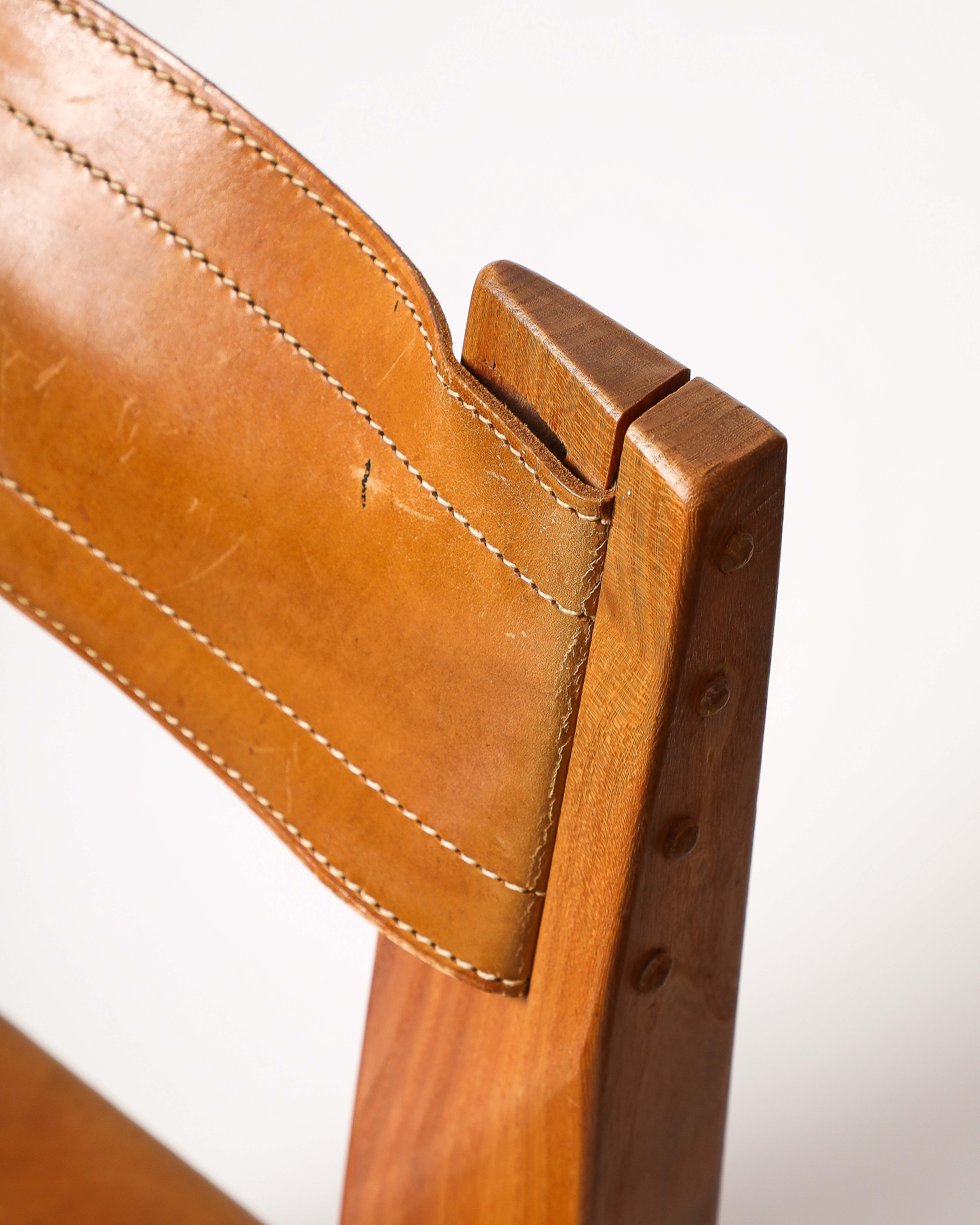 Chaise d'appoint en cuir et orme de Pierre Chapo en vente 10