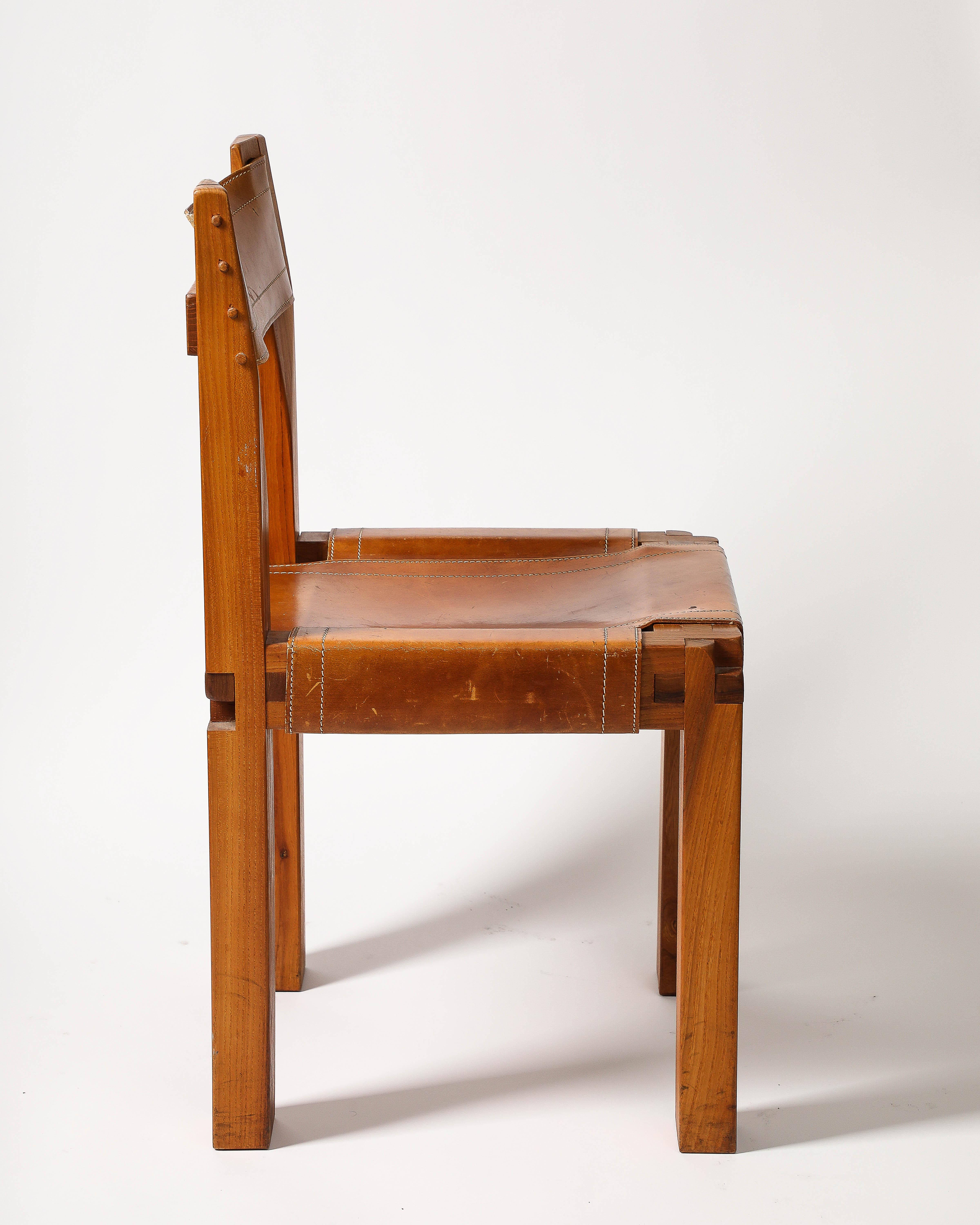Chaise d'appoint en cuir et orme de Pierre Chapo Excellent état - En vente à New York City, NY