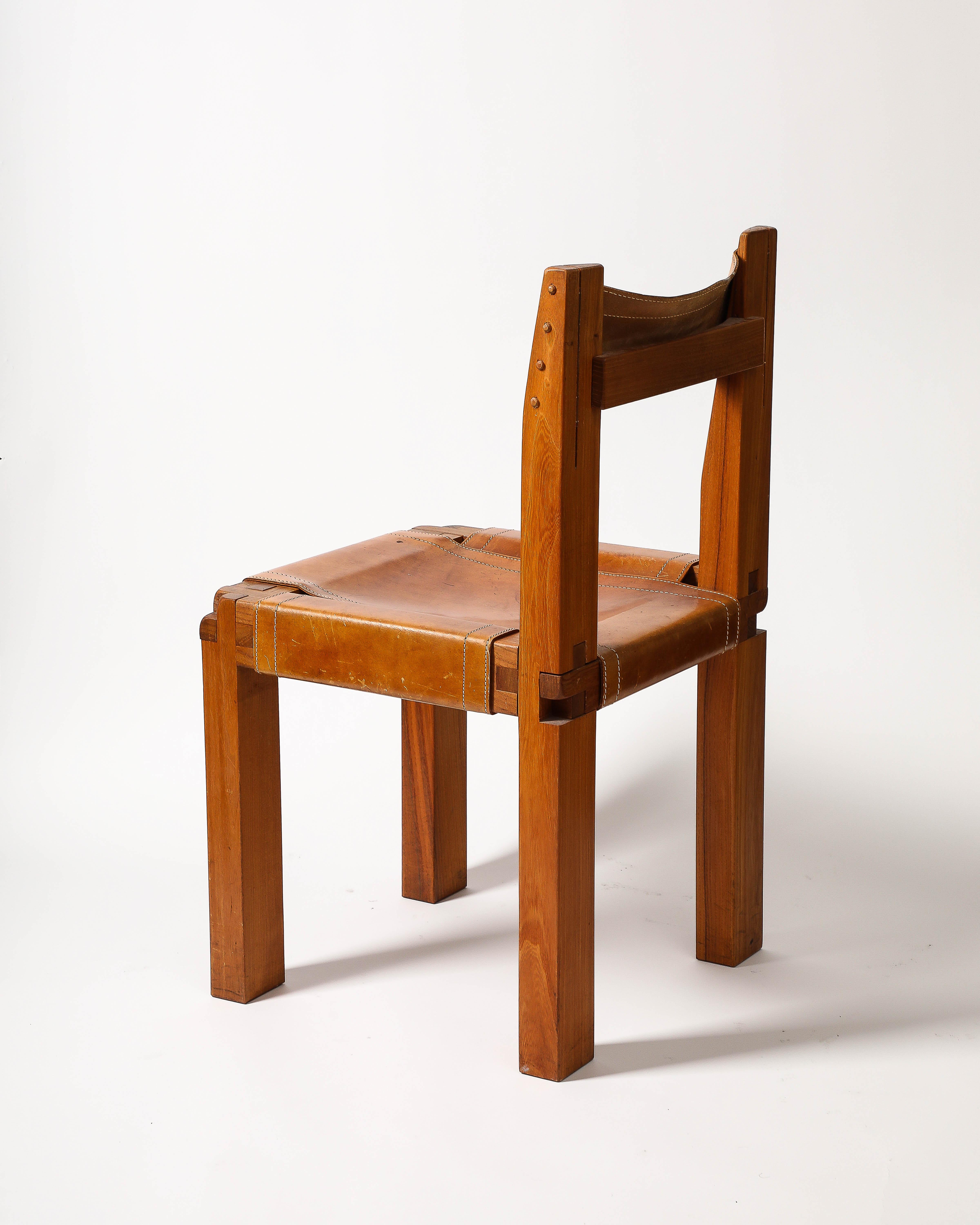 Chaise d'appoint en cuir et orme de Pierre Chapo en vente 1