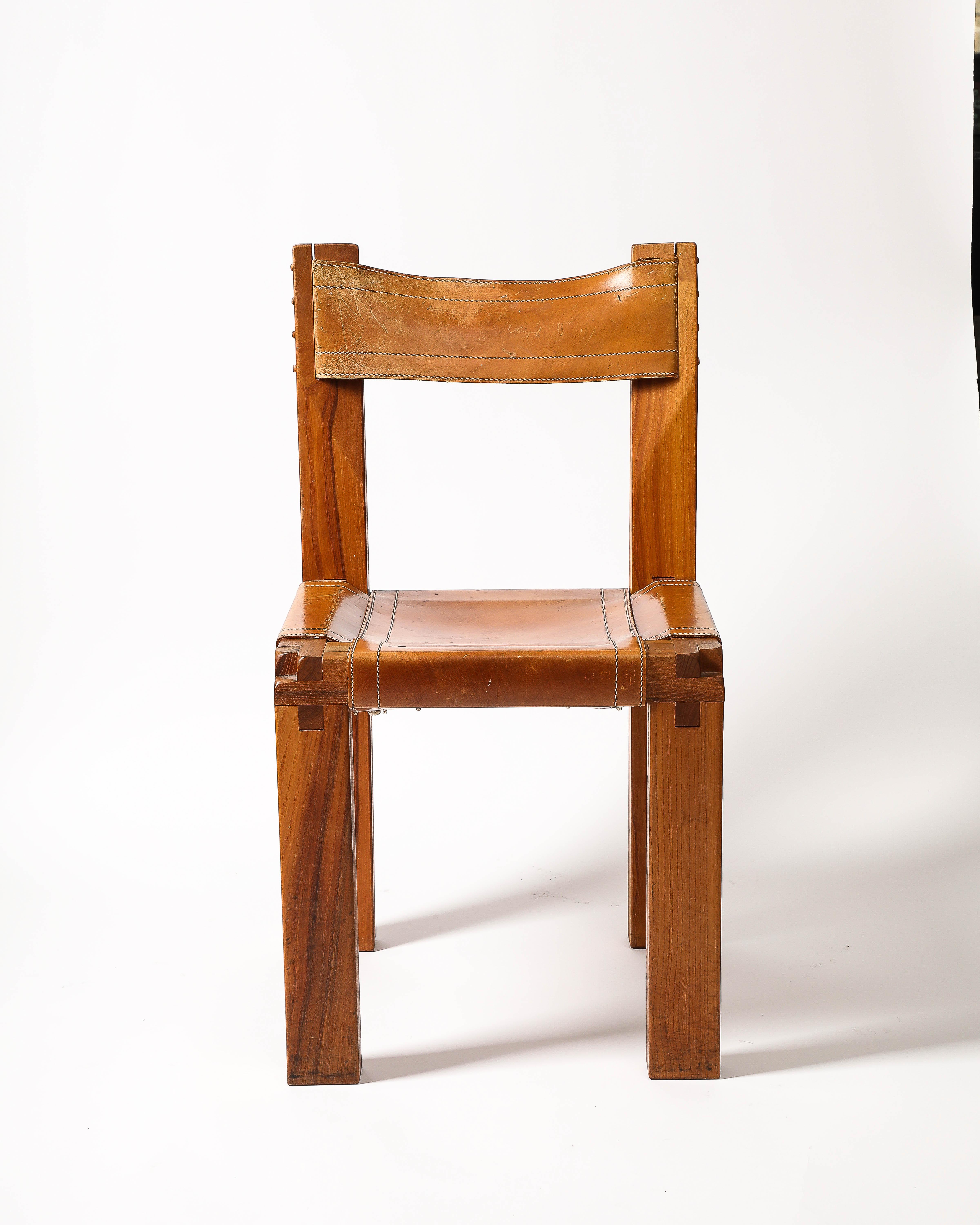 Chaise d'appoint en cuir et orme de Pierre Chapo en vente 2
