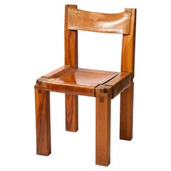Leather and Elm Side Chair by Pierre Chapo