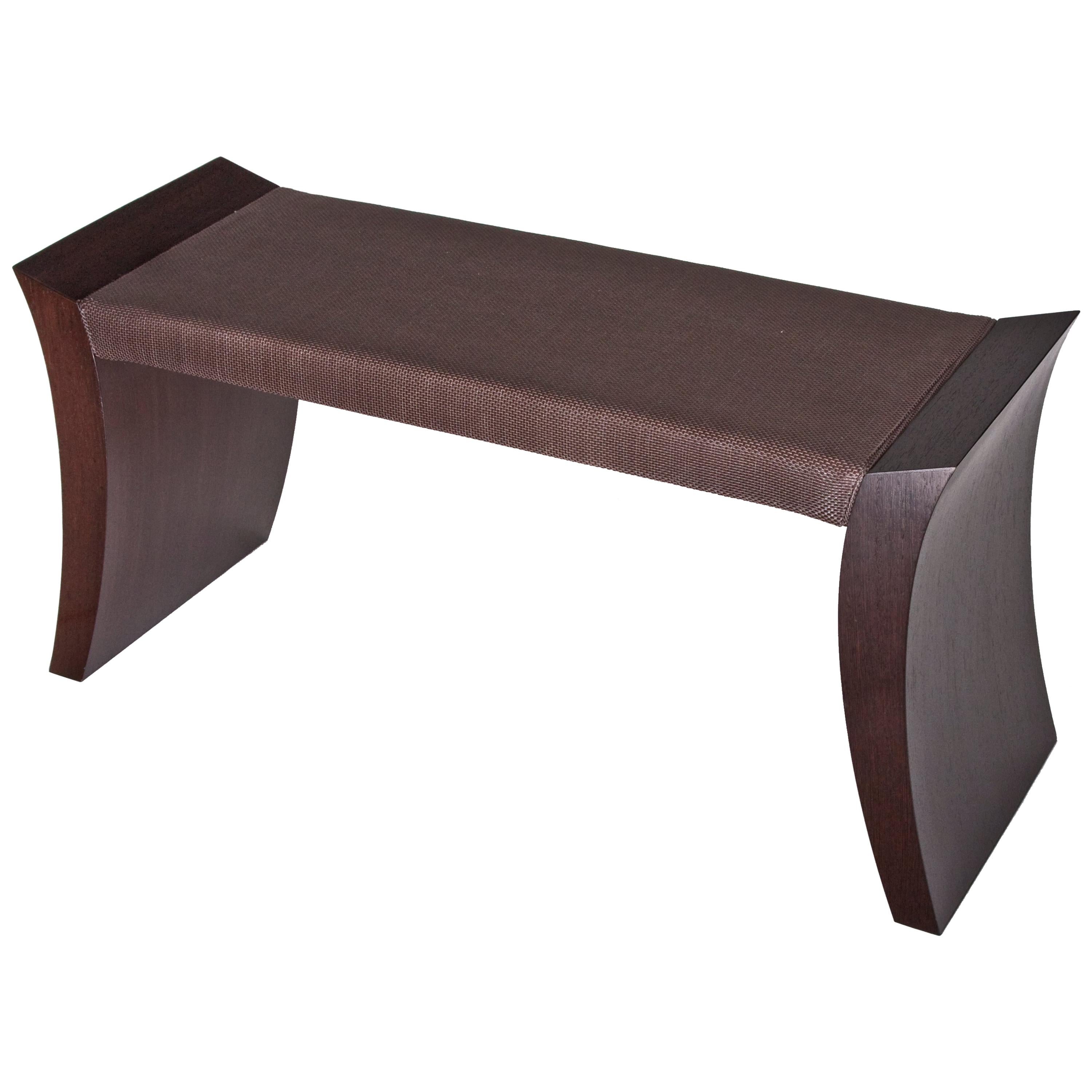 Leather and Exotic Wood Bench For Sale