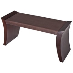 Leather and Exotic Wood Bench