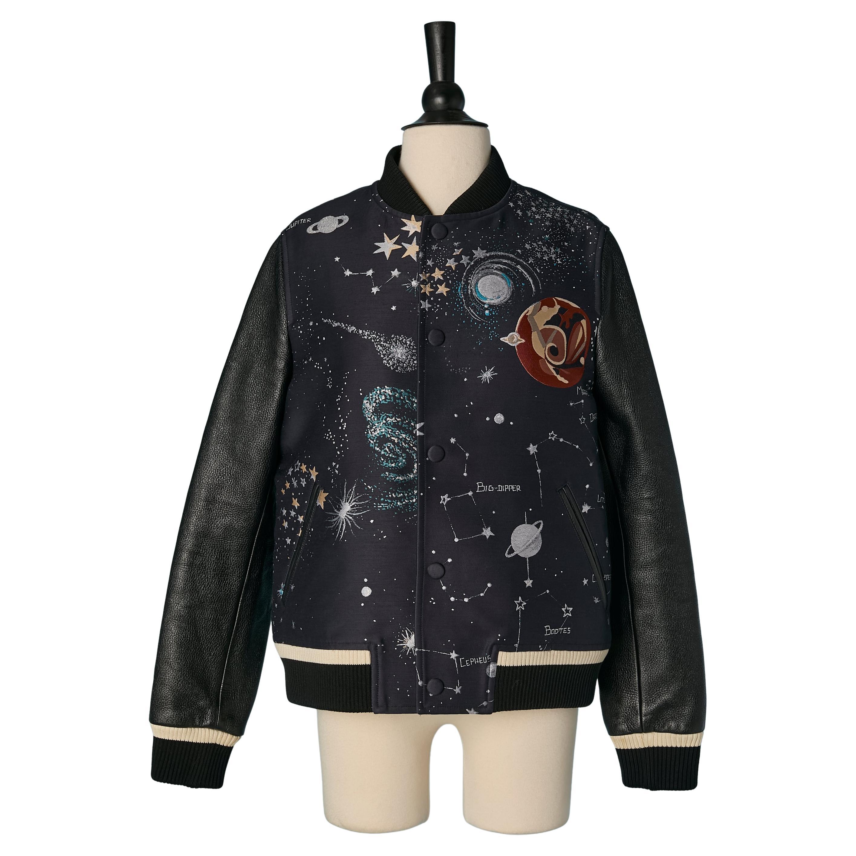 Leather and fabric jacket with Galaxy pattern VALENTINO