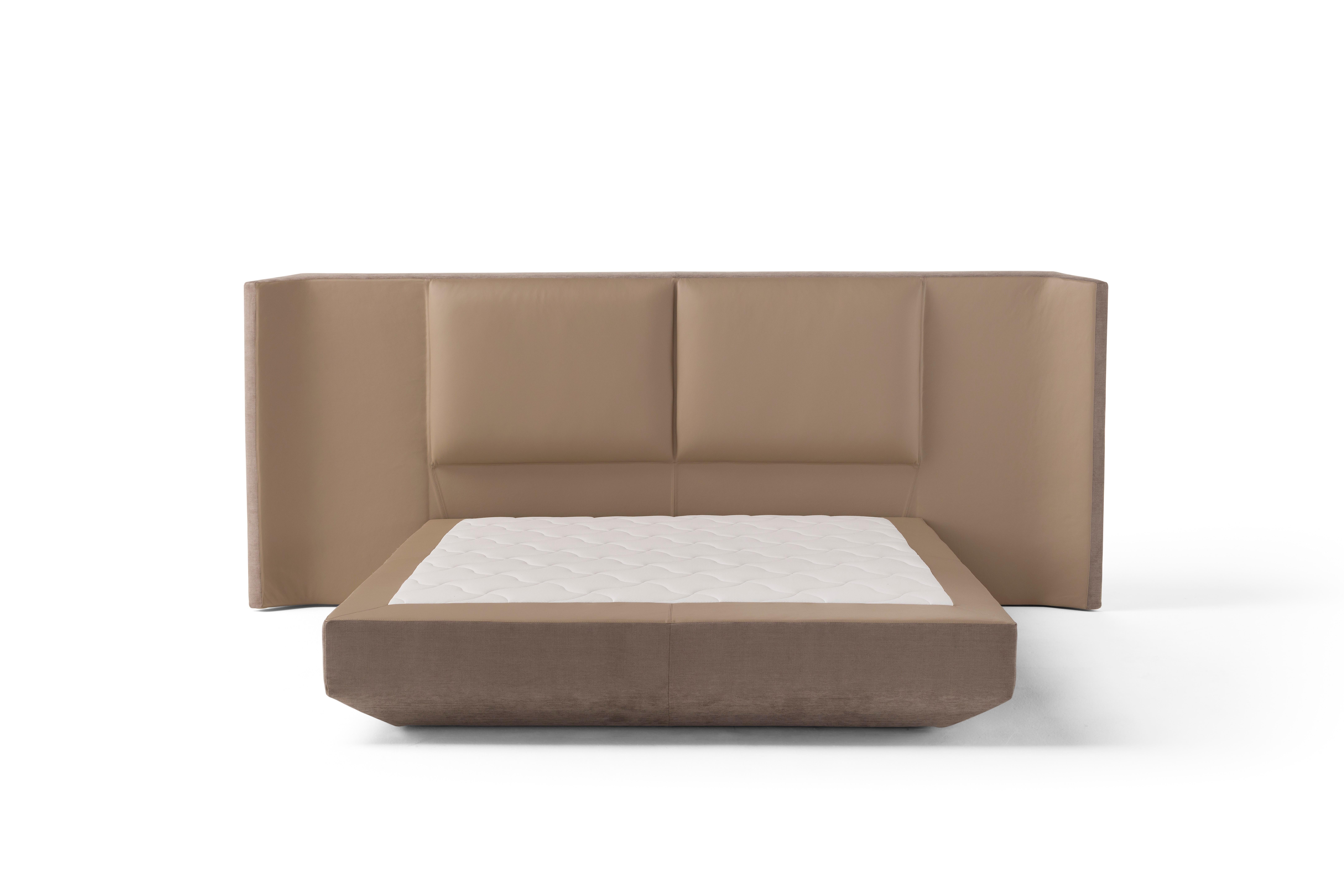 Contemporary Leather and Fabric Panis Bed by Amura Lab For Sale