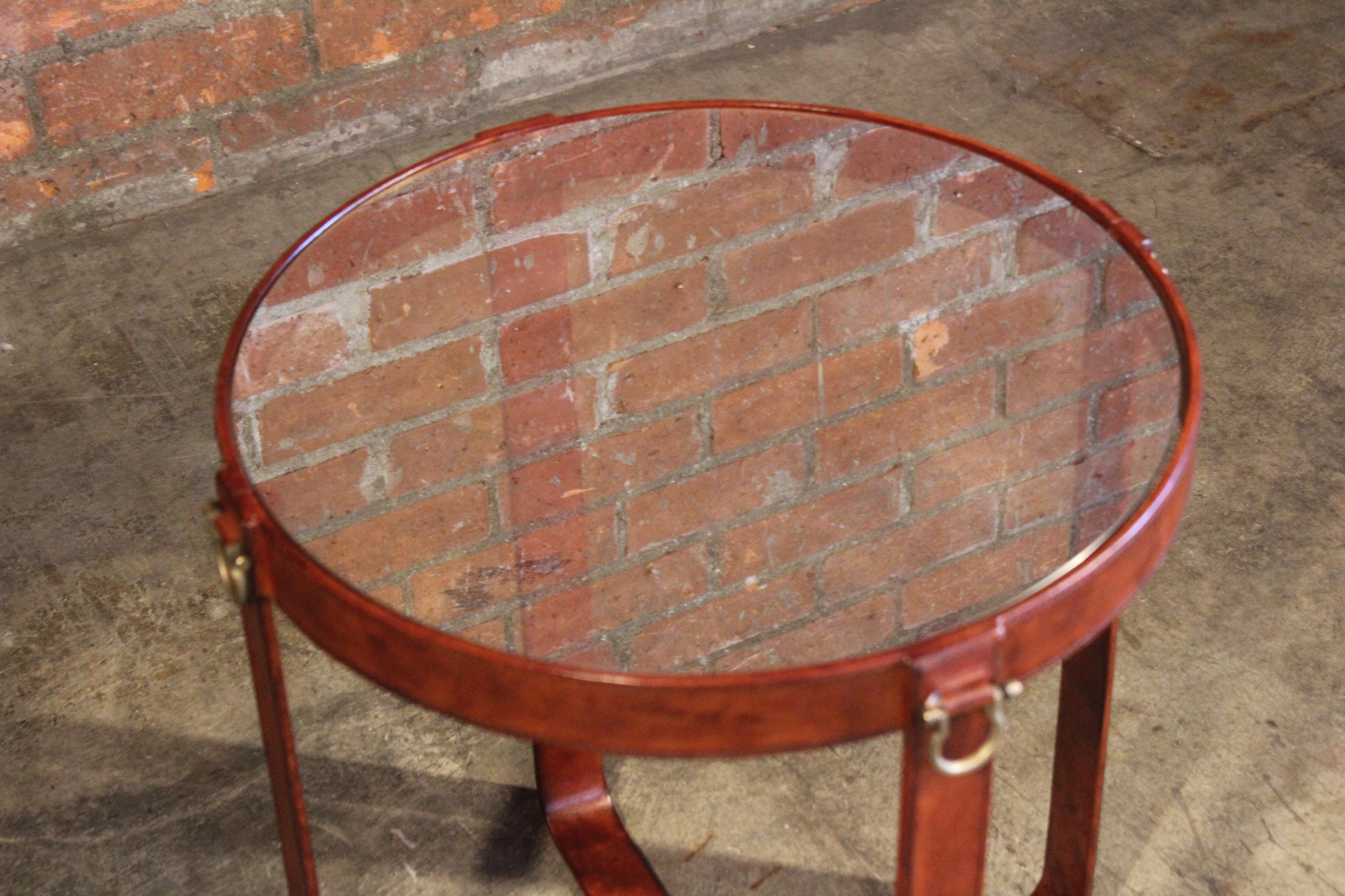 Leather and Glass Side Table in the Style of Jacques Adnet 2