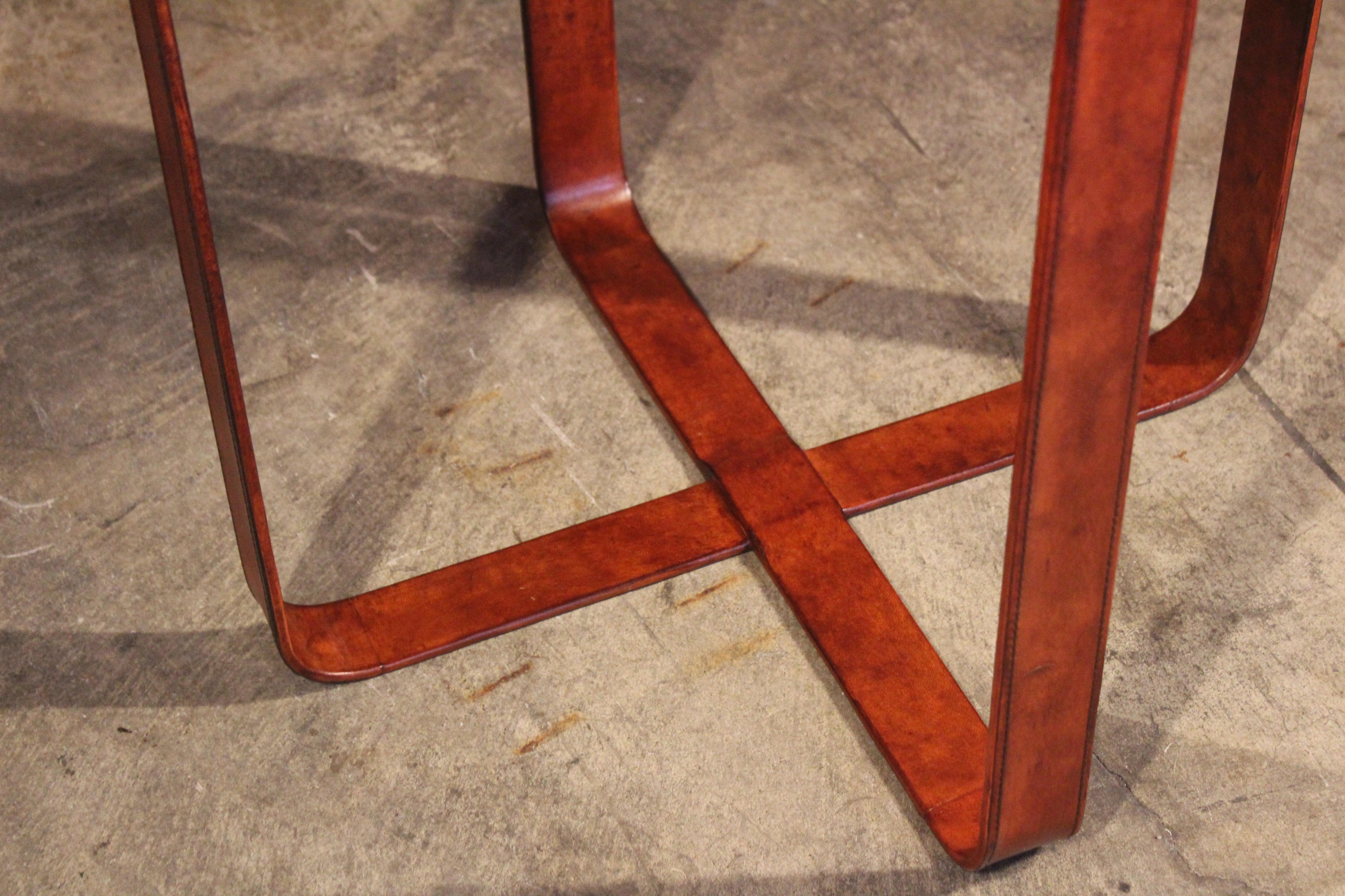 Leather and Glass Side Table in the Style of Jacques Adnet 3
