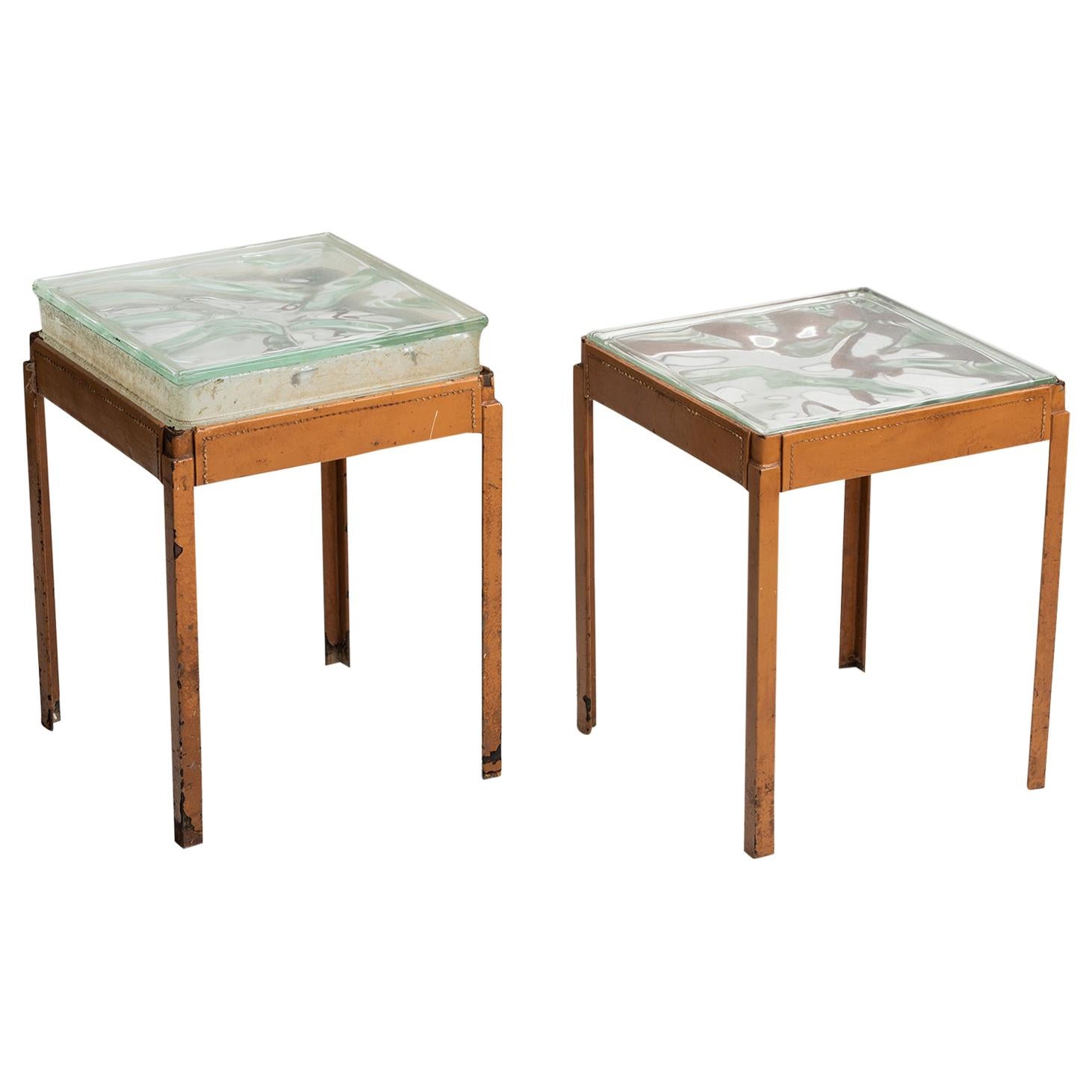 Leather and Glass Standing Side Table