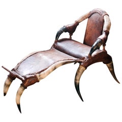 Antique Leather and Horn Chaise