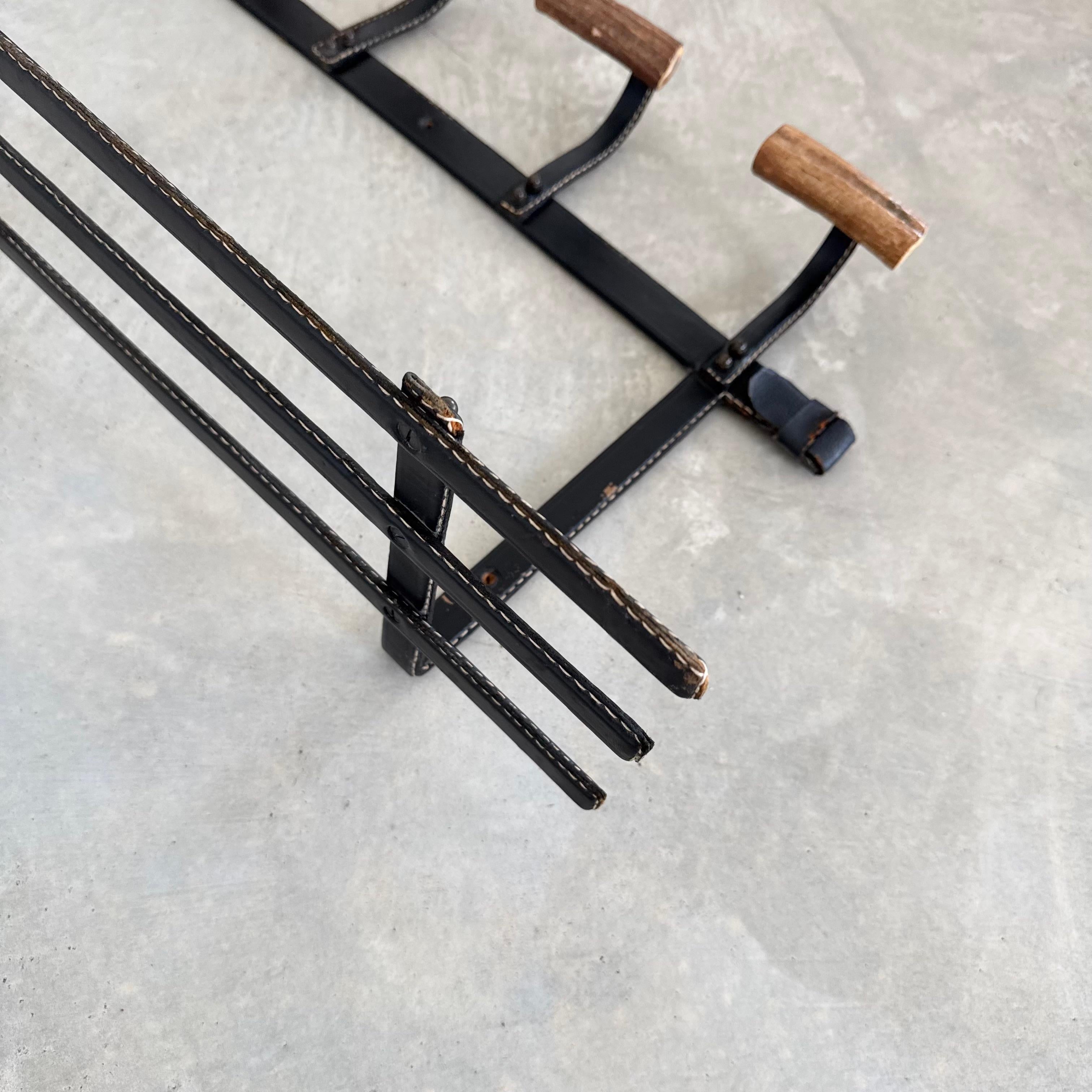 Leather and Horn Coat Rack by Jacques Adnet, 1950s France For Sale 5
