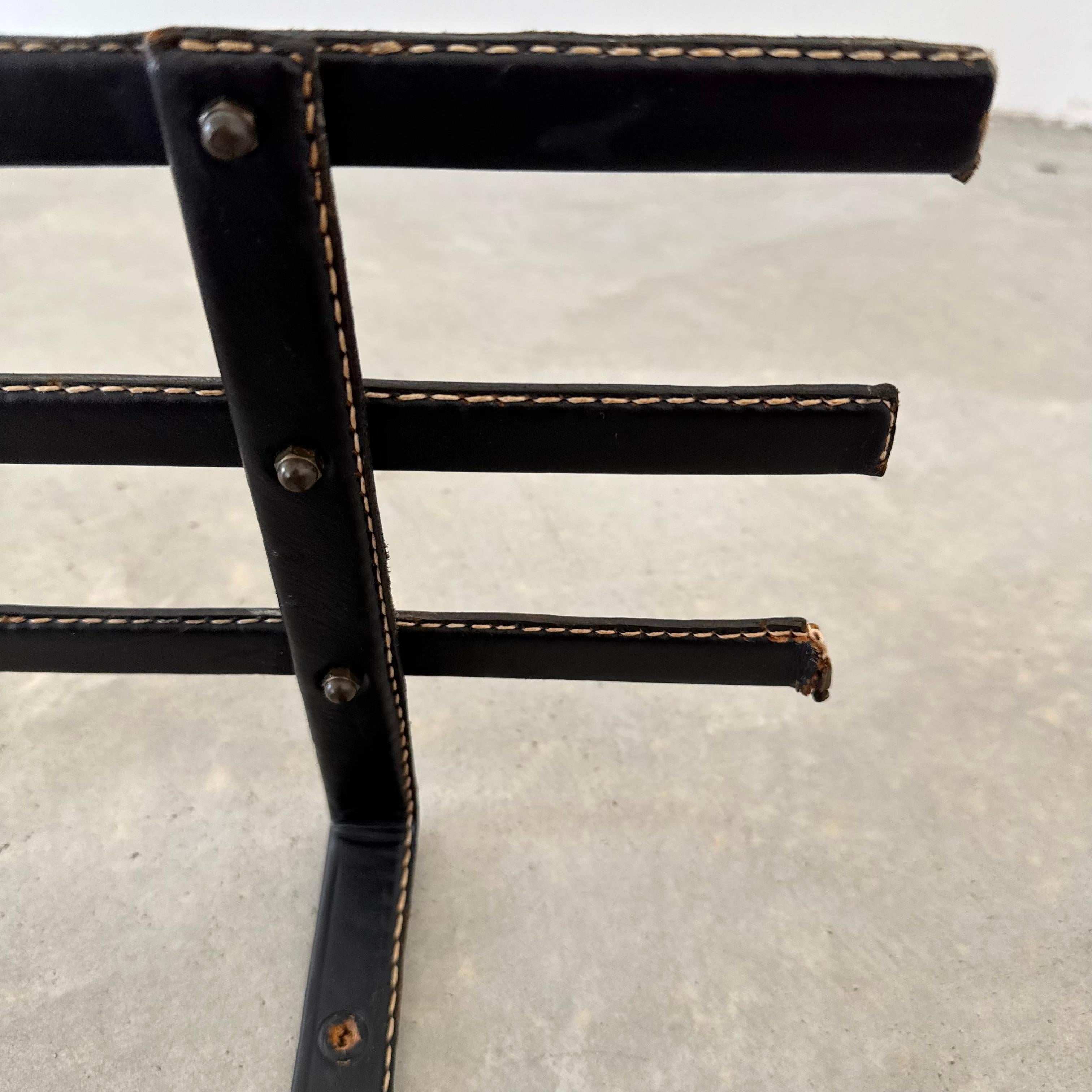 Leather and Horn Coat Rack by Jacques Adnet, 1950s France For Sale 1