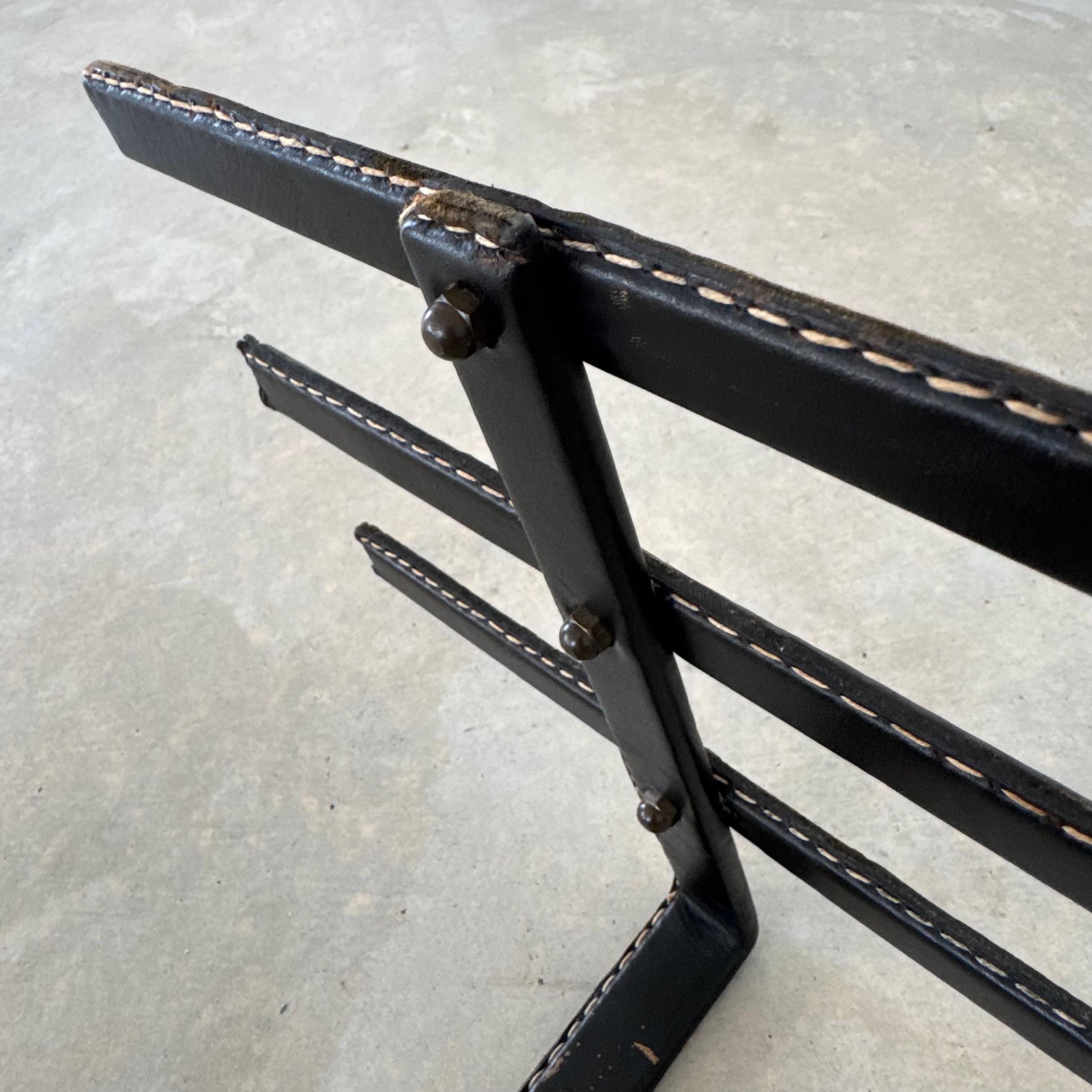 Leather and Horn Coat Rack by Jacques Adnet, 1950s France For Sale 3