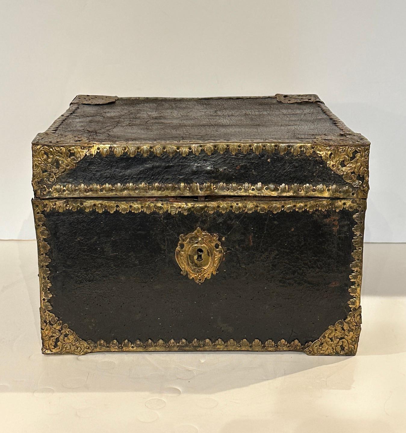 Late 18th Century Leather and Incised Brass Document Box For Sale