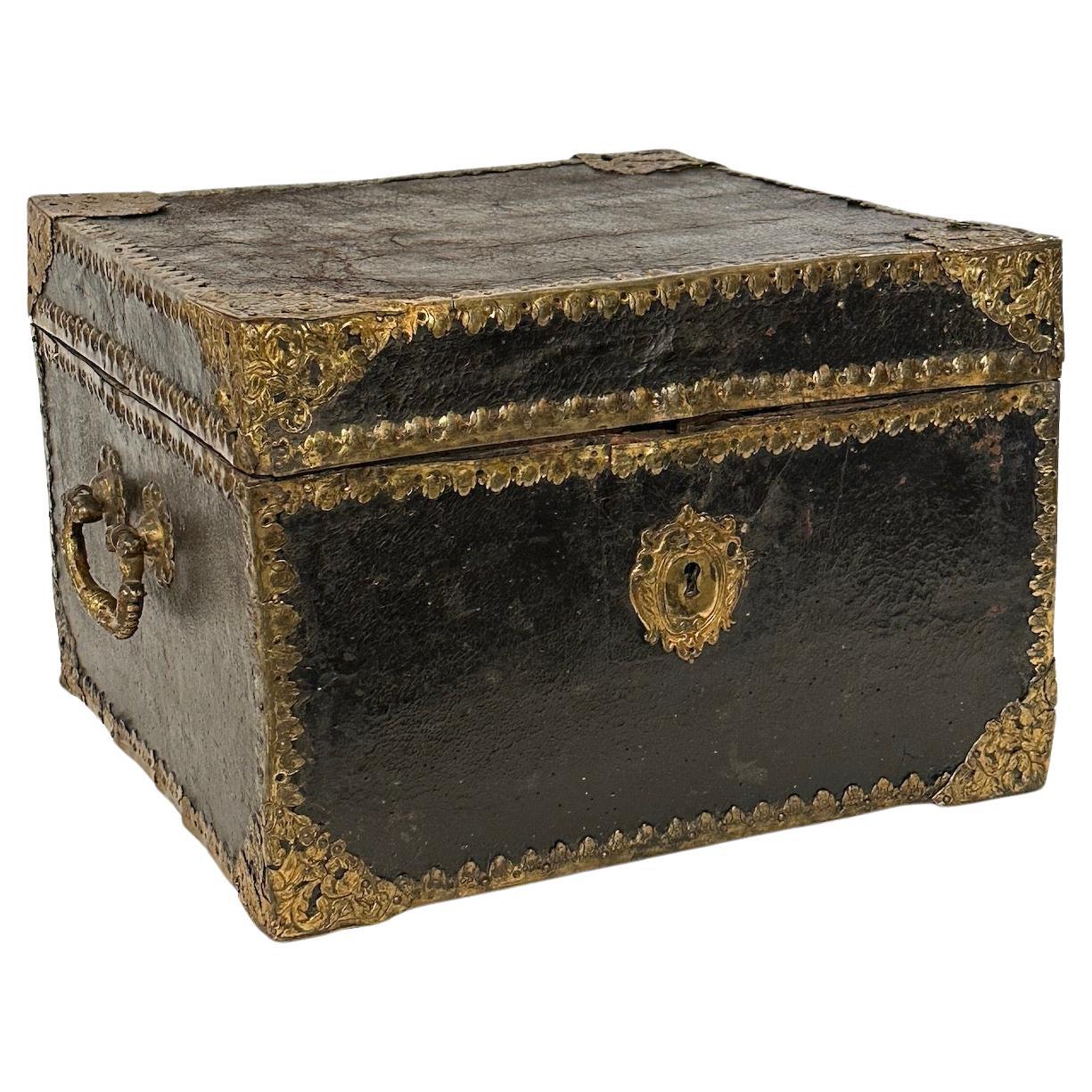 Leather and Incised Brass Document Box