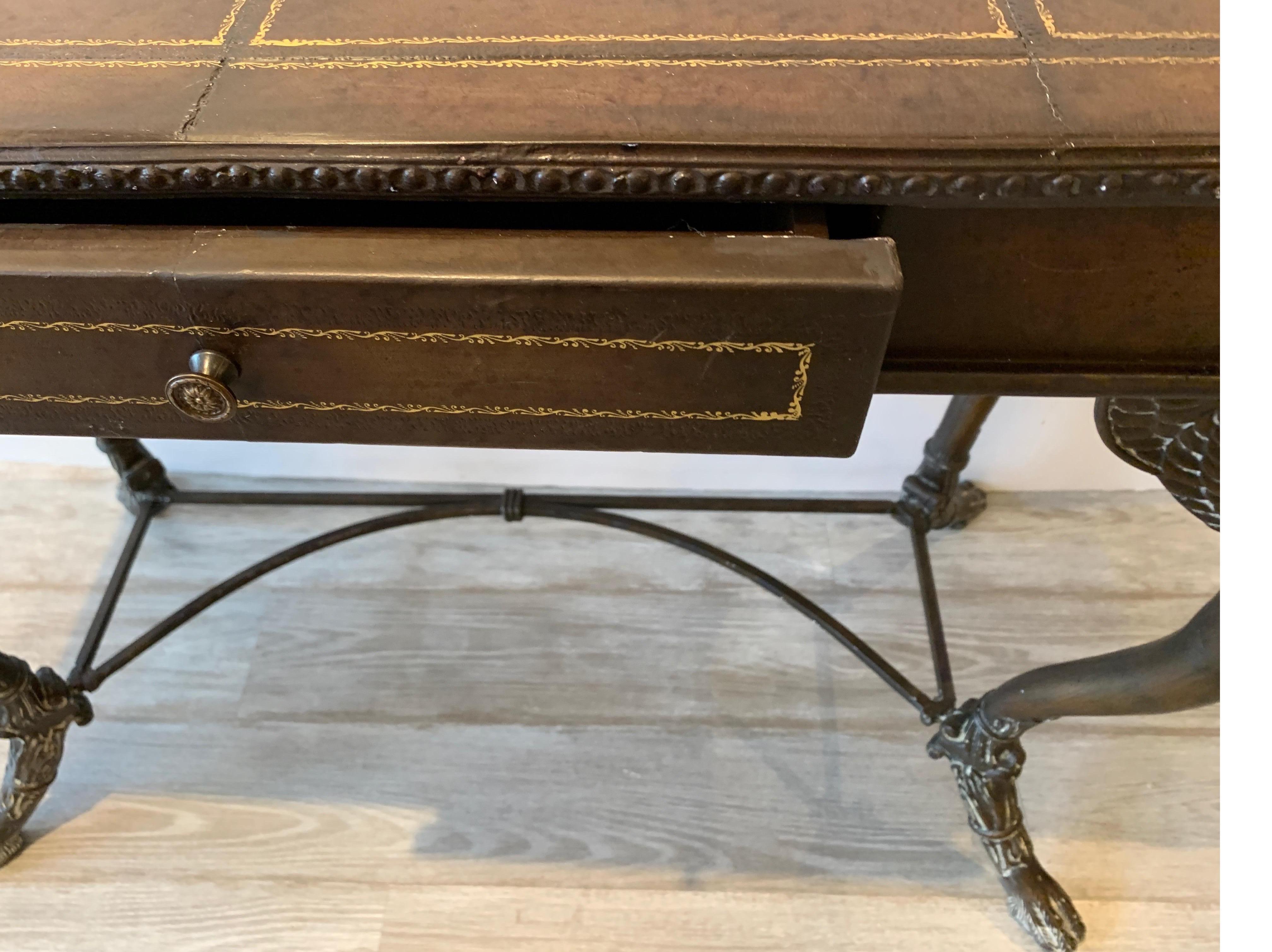 Leather and Iron Console Writing Desk with Chair 1