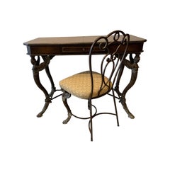 Leather and Iron Console Writing Desk with Chair