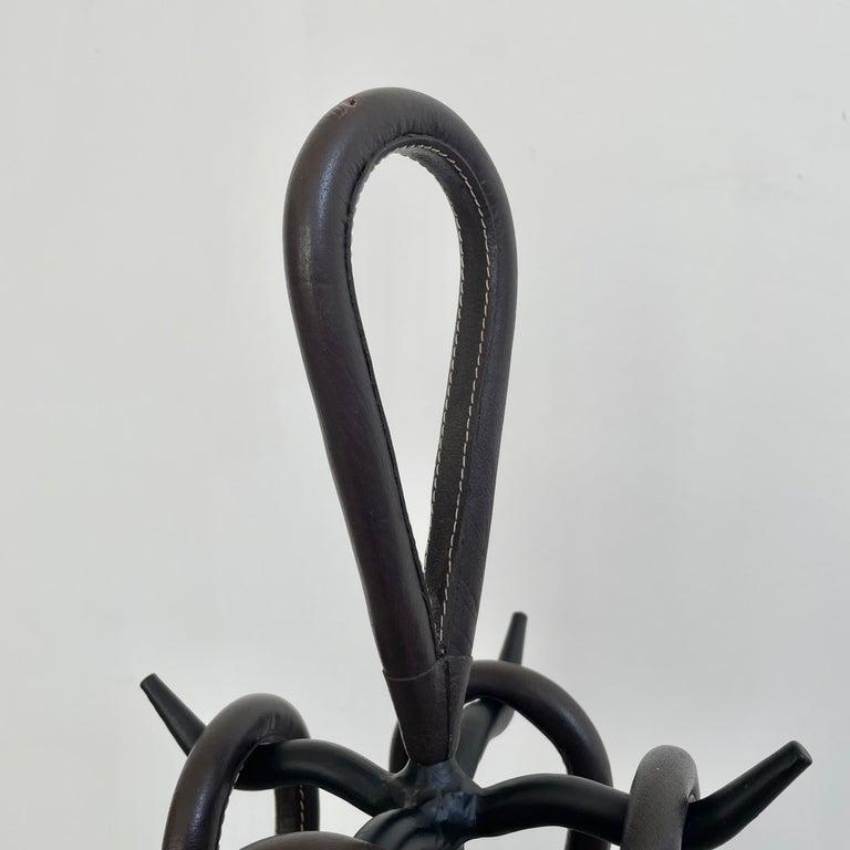 Leather and Iron Fireplace Set in the Style of Jacques Adnet, 1980s USA 5