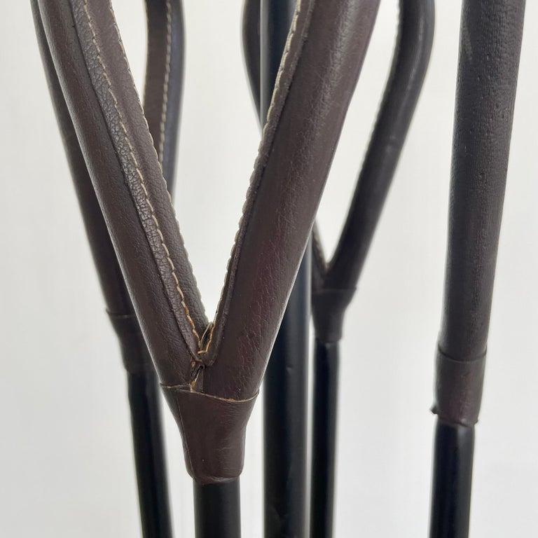 Late 20th Century Leather and Iron Fireplace Set in the Style of Jacques Adnet, 1980s USA For Sale