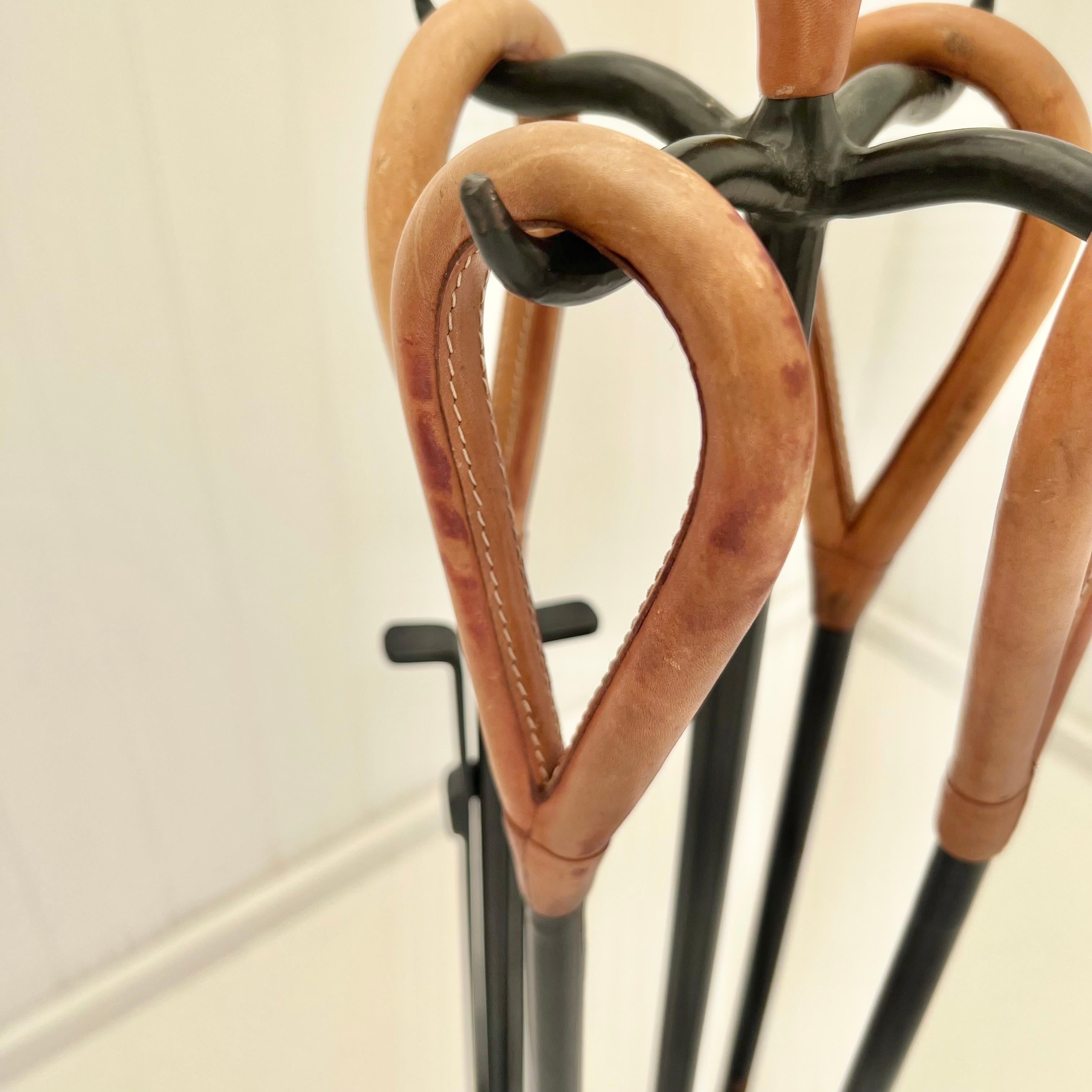 Leather and Iron Fireplace Set in the Style of Jacques Adnet, 1960s France 5