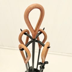 Leather and Iron Fireplace Set in the Style of Jacques Adnet, 1960s France