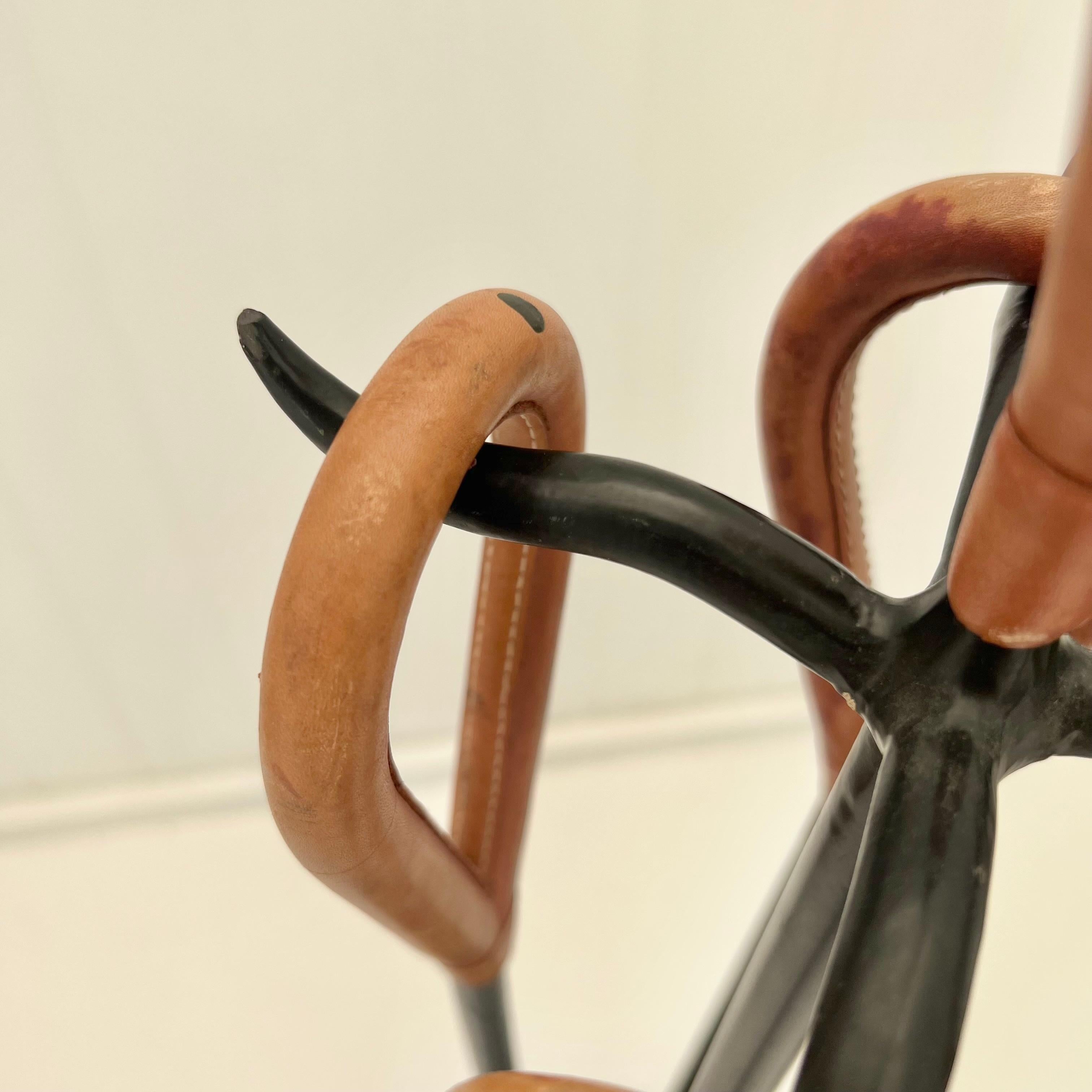 Leather and Iron Fireplace Set in the Style of Jacques Adnet, 1960s France 1