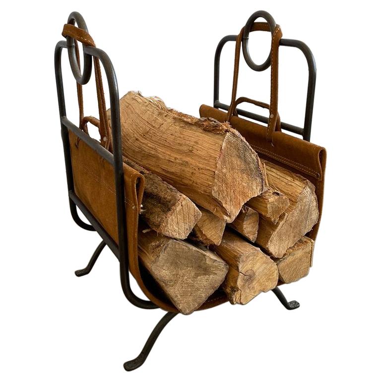Leather and Iron Log Holder at 1stDibs