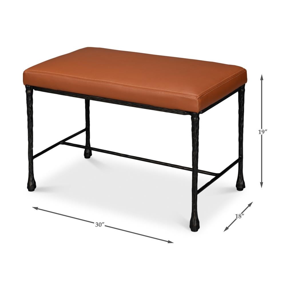 Petit banc rustique en cuir et en fer en vente 4