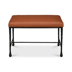 Leather and Iron Rustic Small Bench