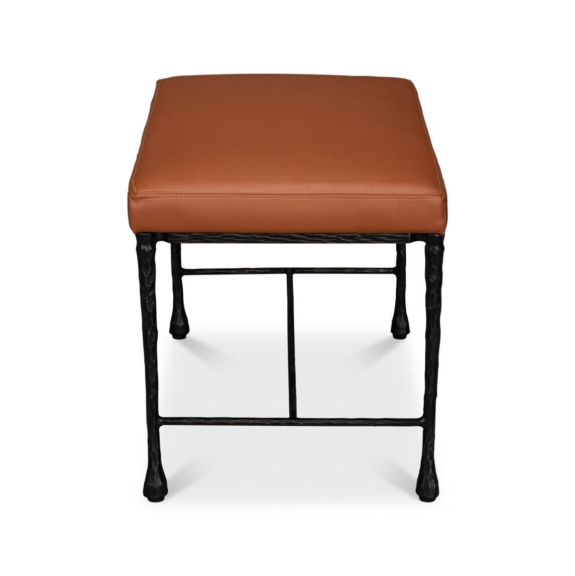 Cuir Petit banc rustique en cuir et en fer en vente