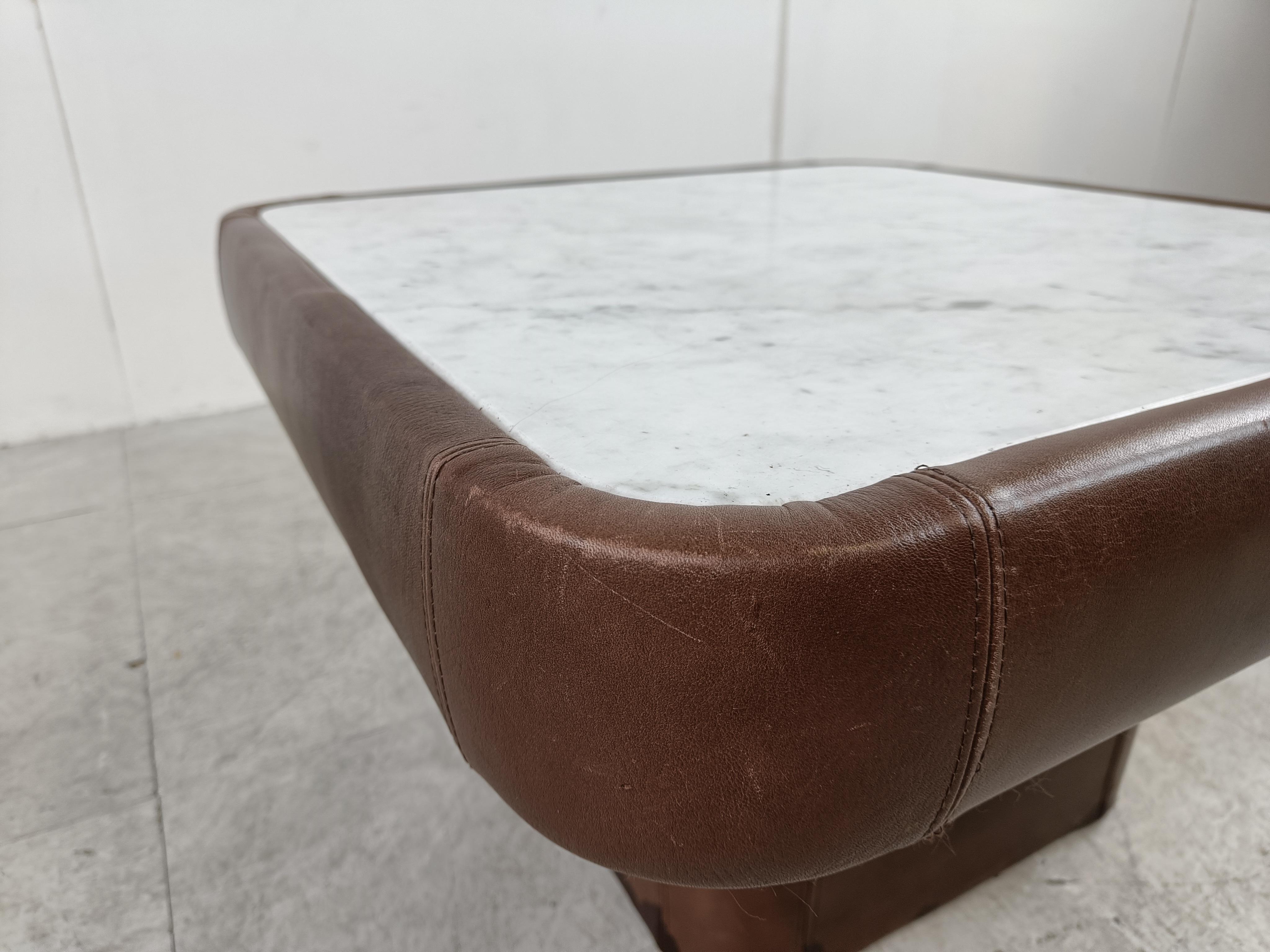 Leather and Marble Coffee Table by Desede, 1970s For Sale 4