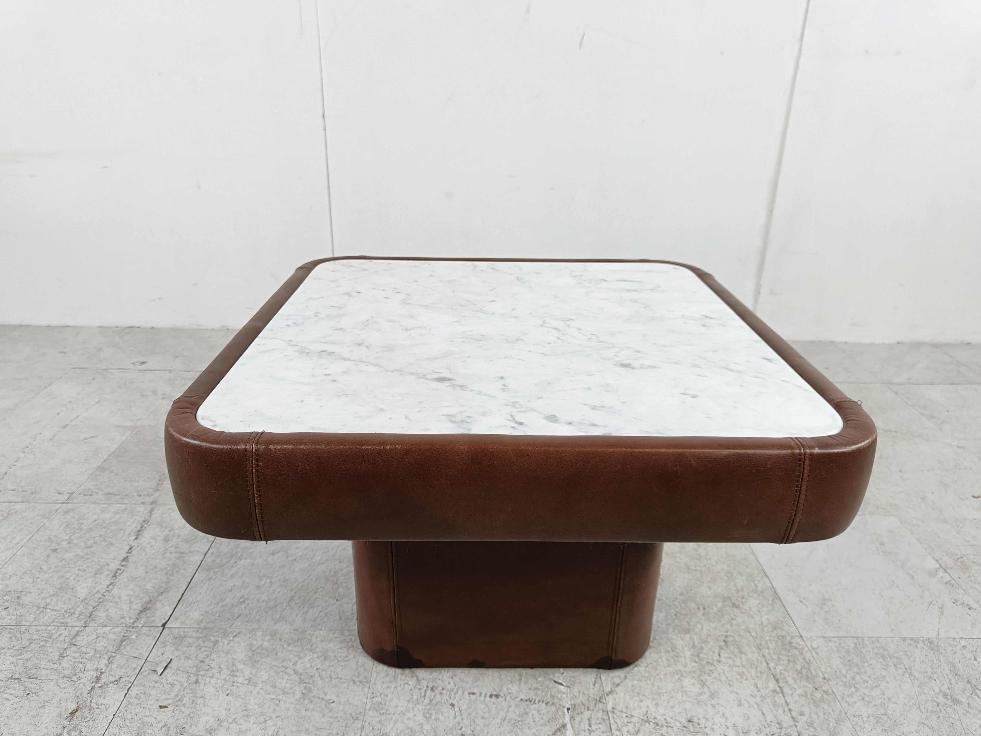 Mid-Century Modern Leather and Marble Coffee Table by Desede, 1970s For Sale