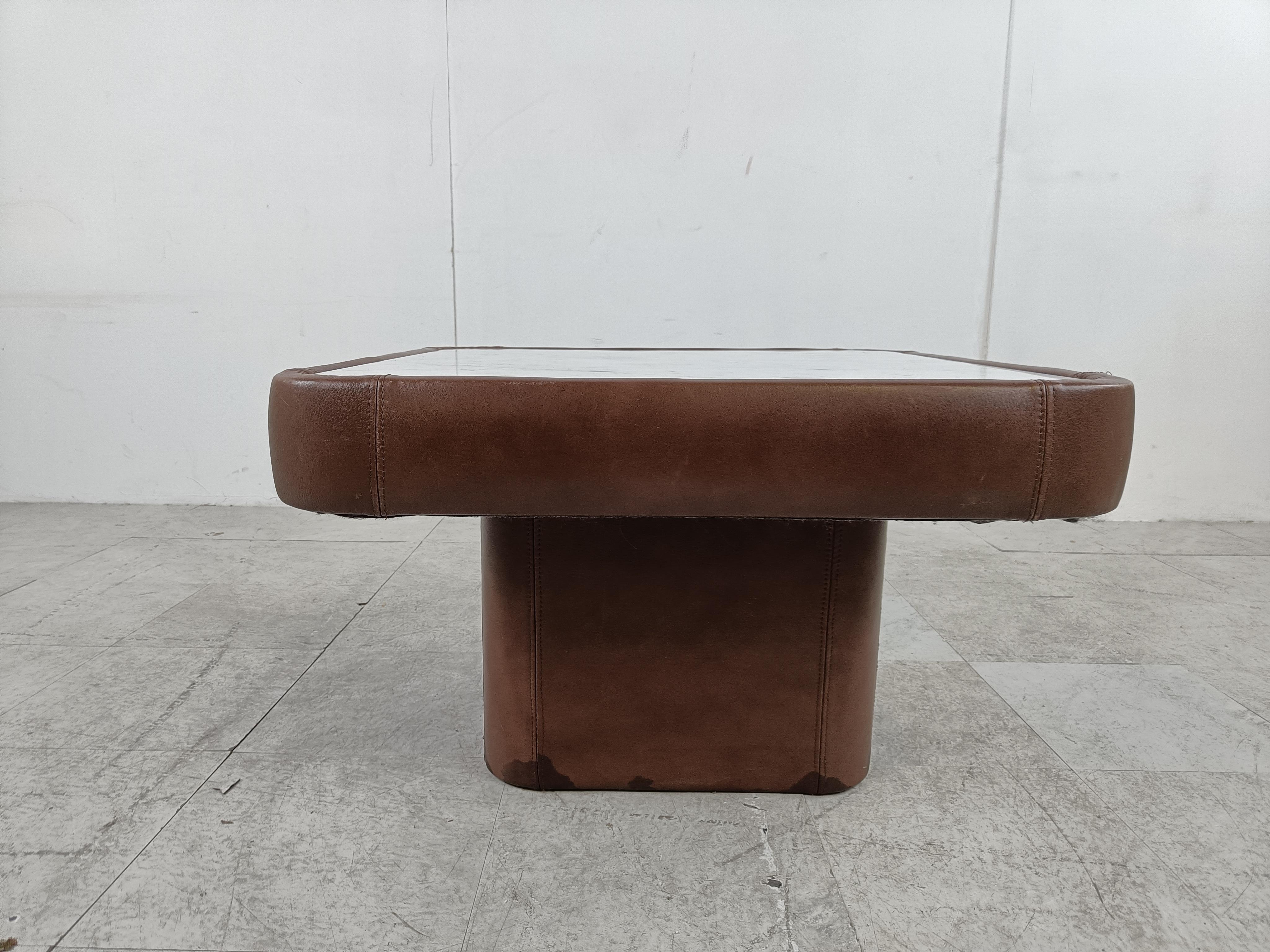 Swiss Leather and Marble Coffee Table by Desede, 1970s For Sale