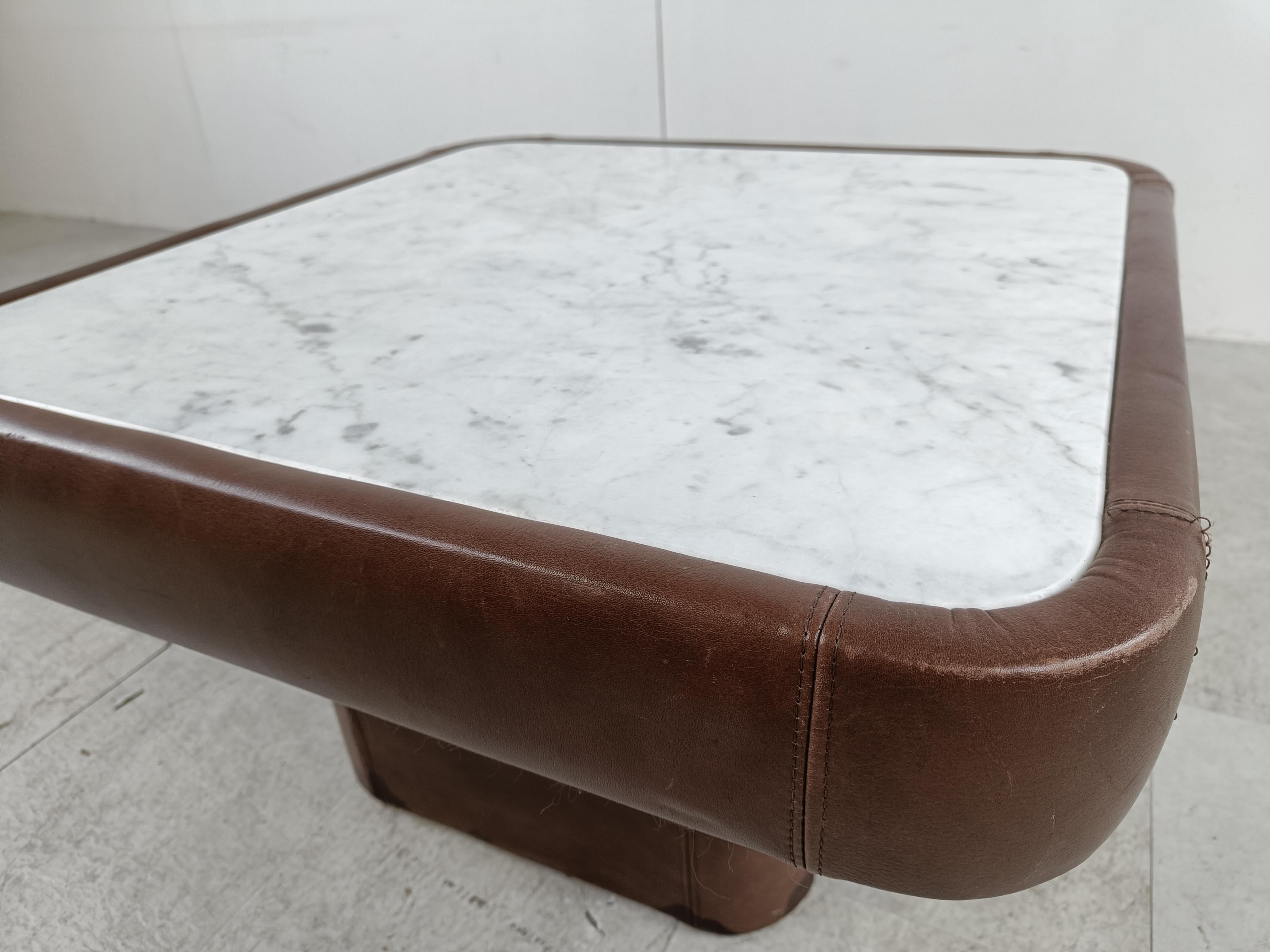 Late 20th Century Leather and Marble Coffee Table by Desede, 1970s For Sale