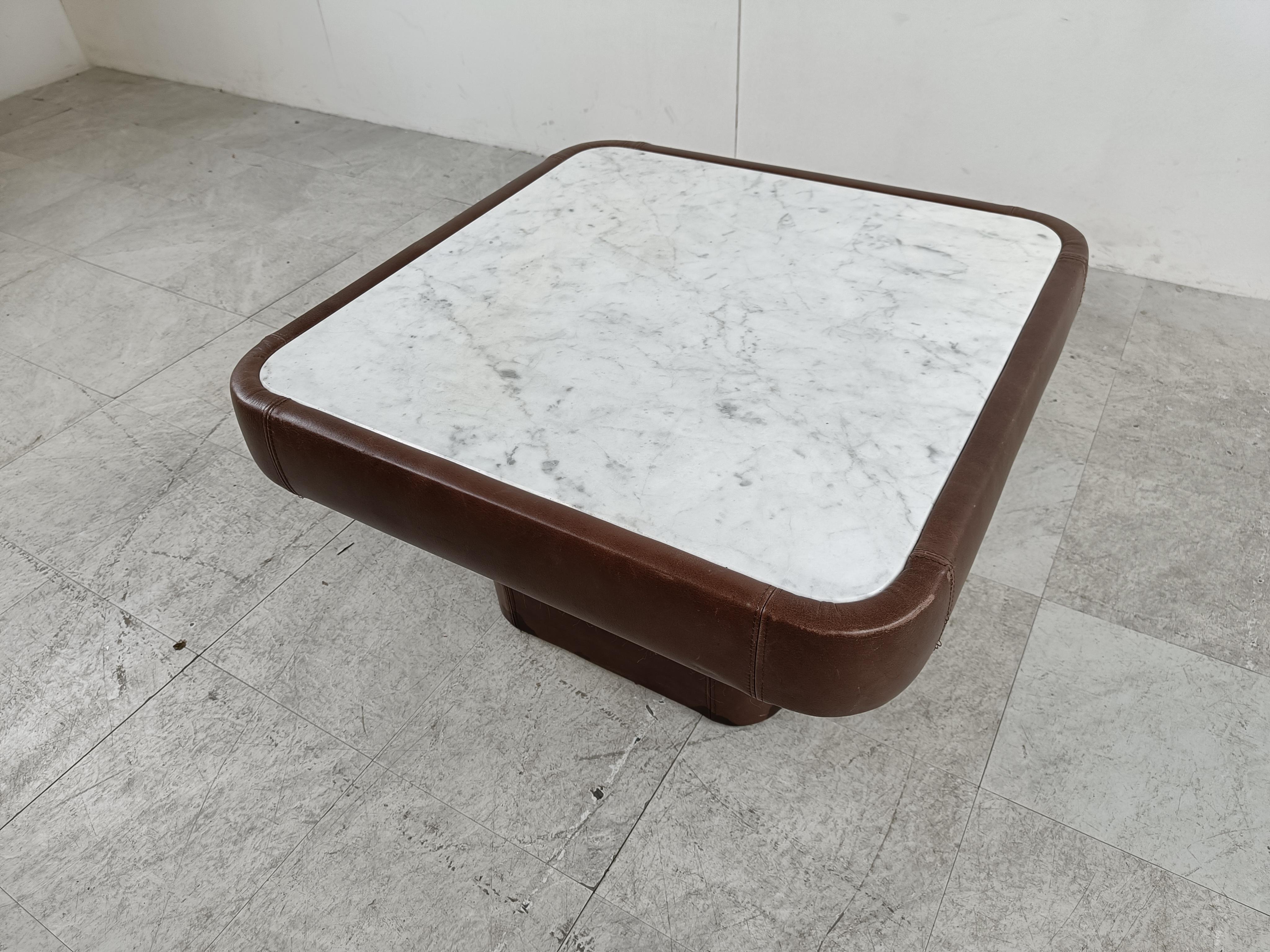 Leather and Marble Coffee Table by Desede, 1970s For Sale 1