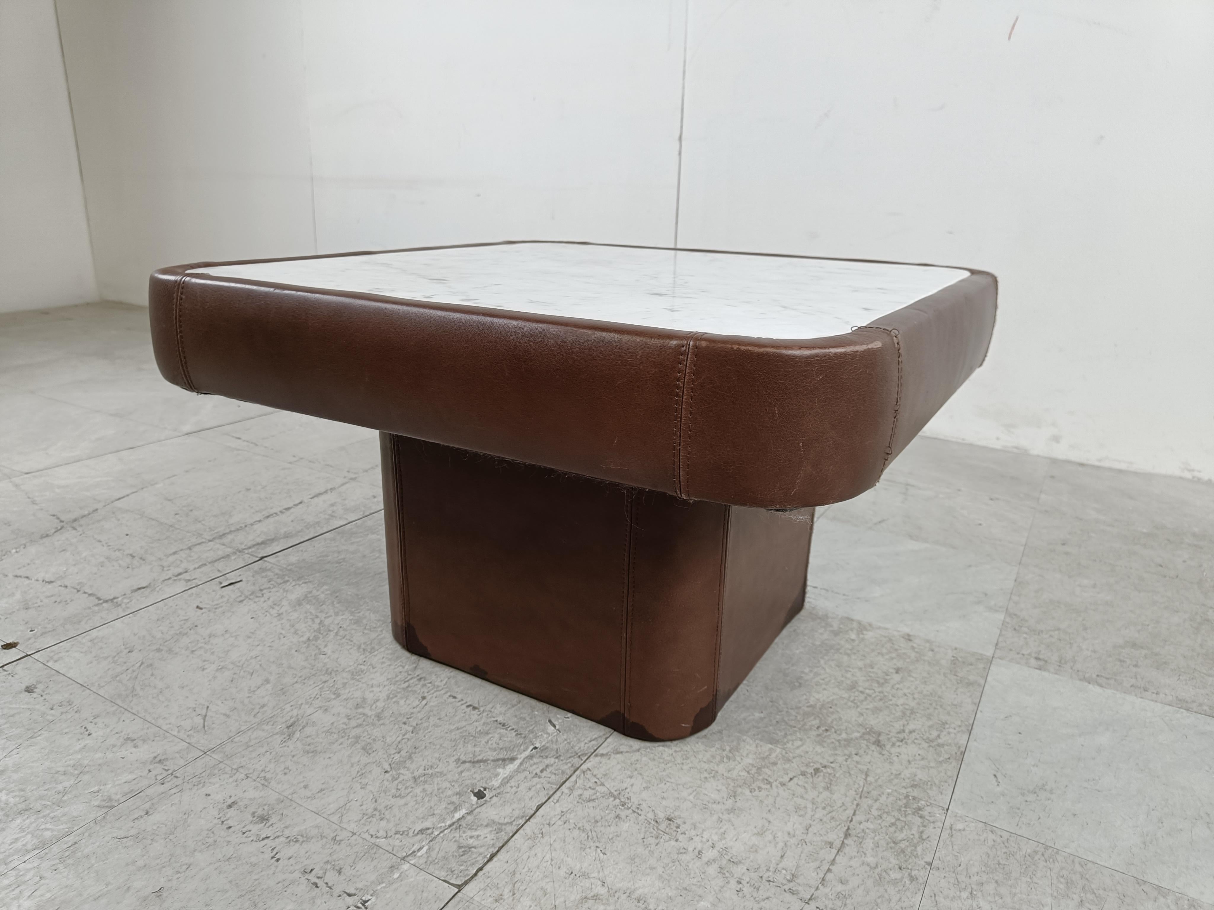 Leather and Marble Coffee Table by Desede, 1970s For Sale 2