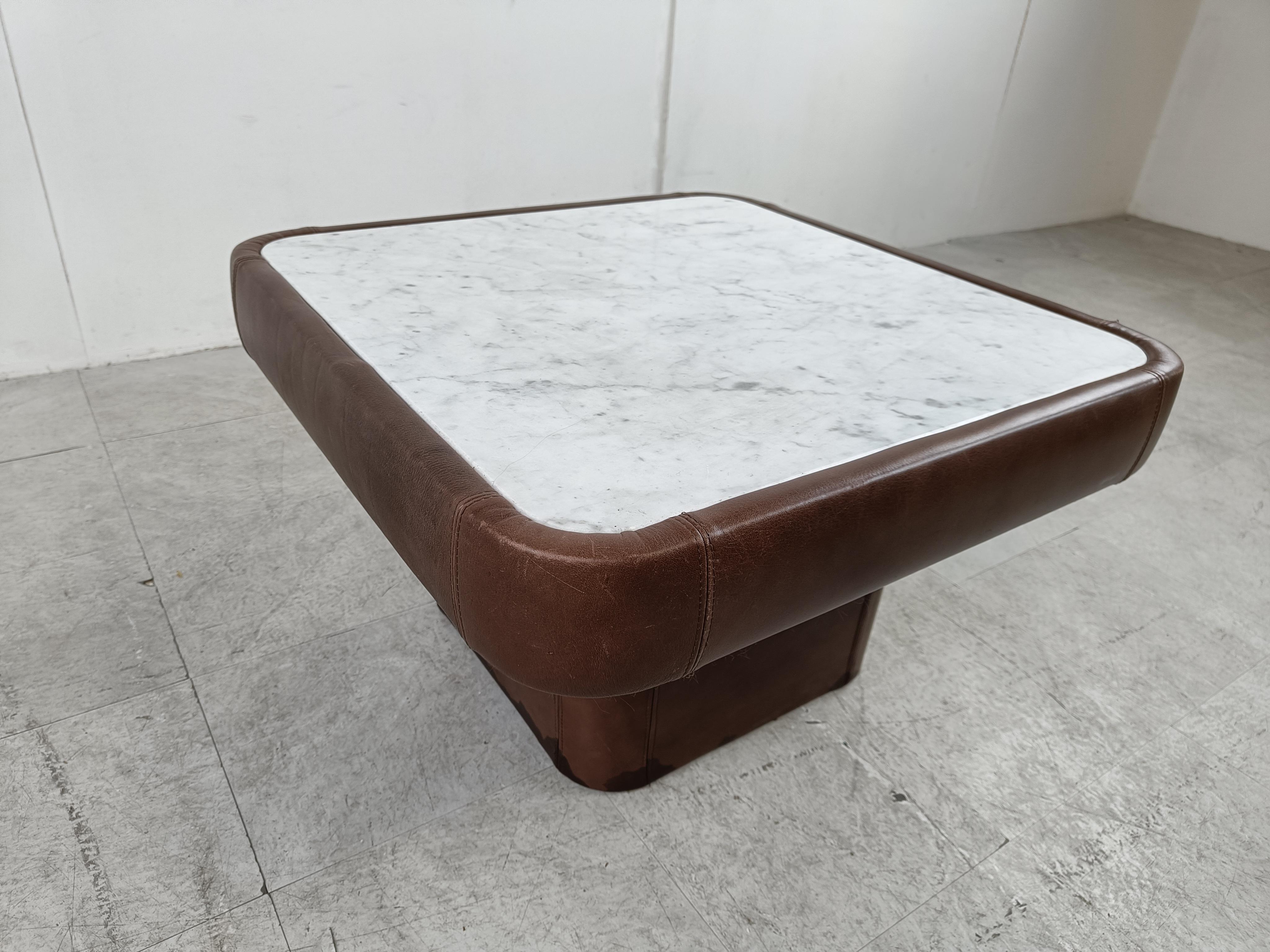 Leather and Marble Coffee Table by Desede, 1970s For Sale 3