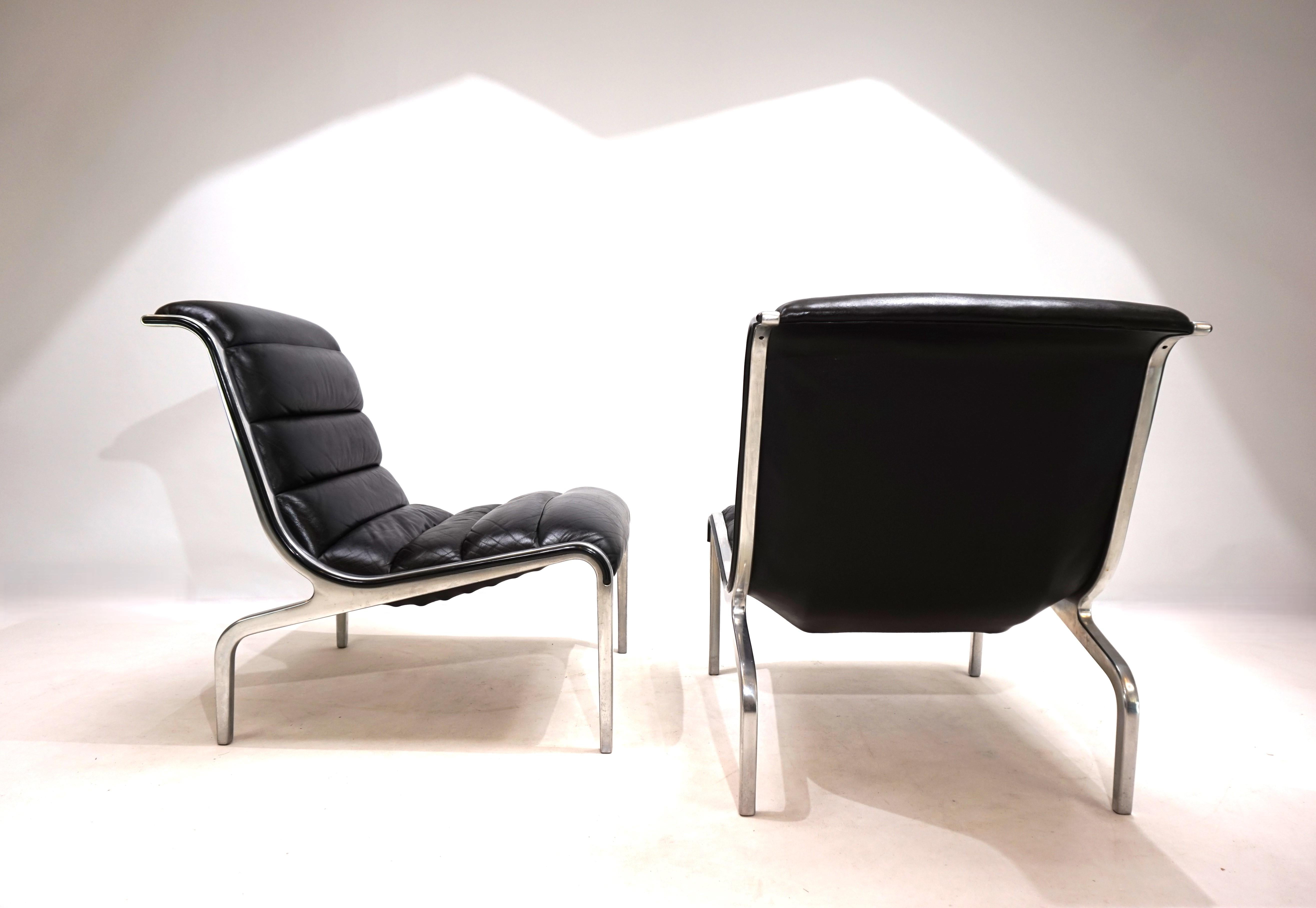 French Leather and metal lounge chair, 1970