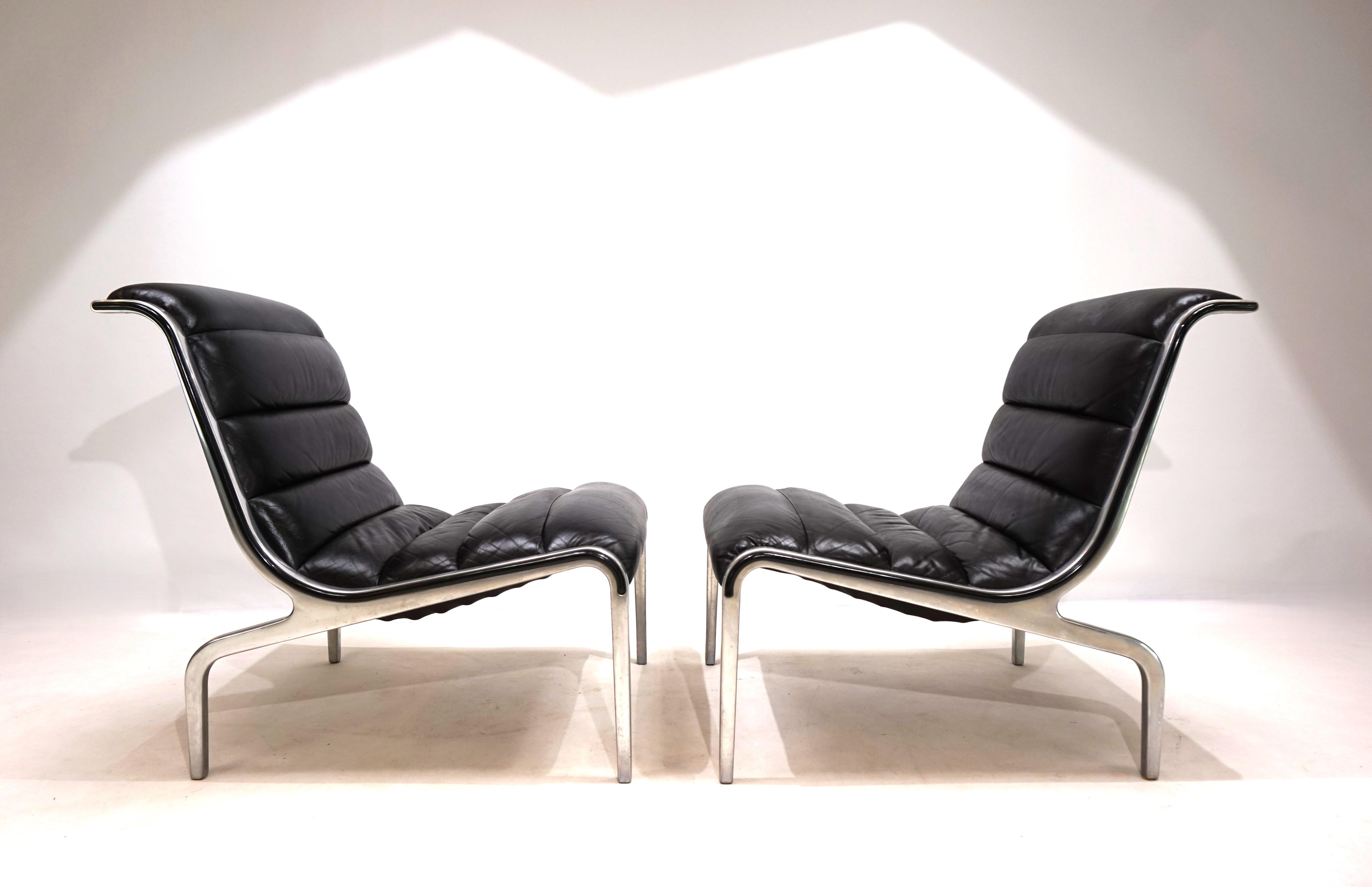 Aluminum Leather and metal lounge chair, 1970