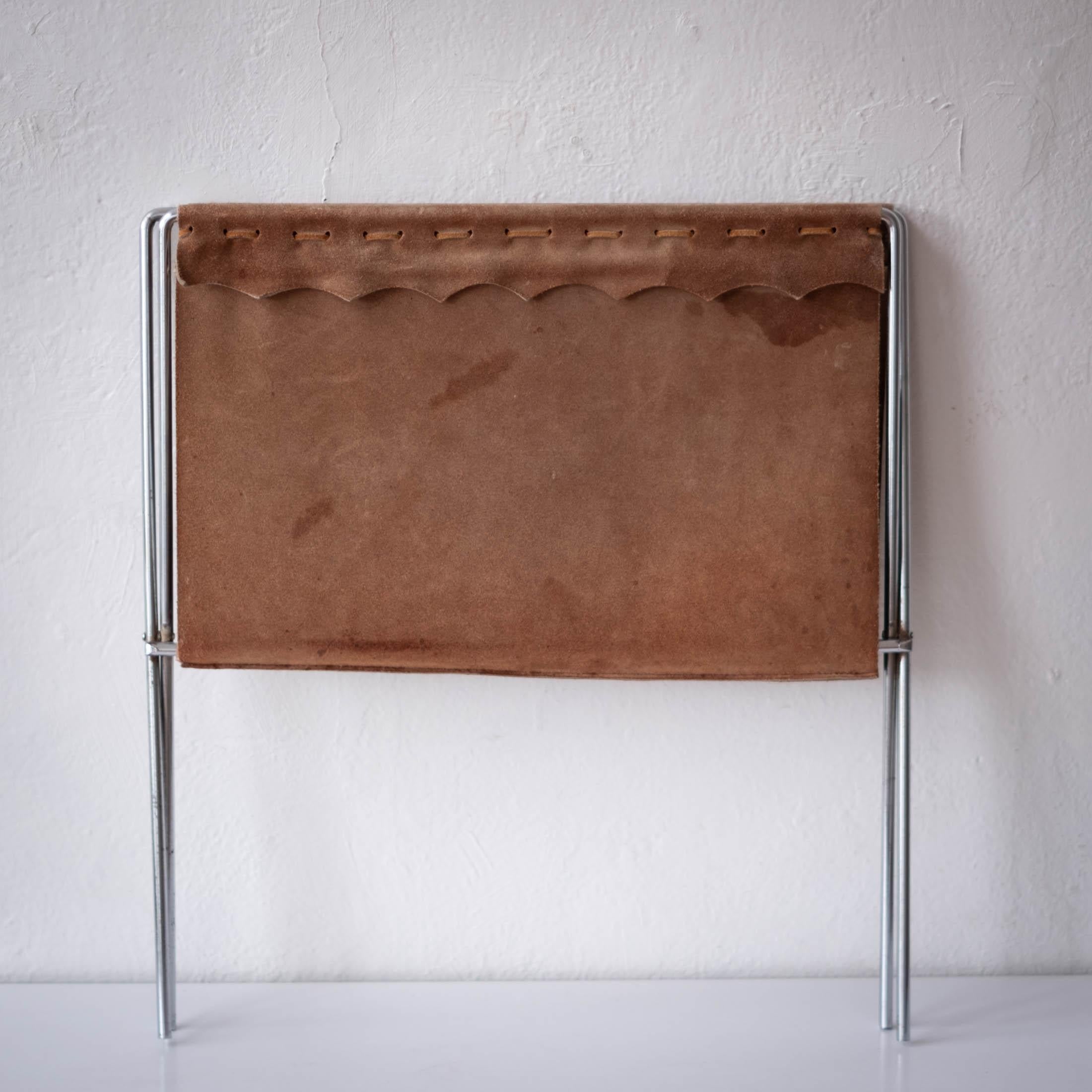 Leather and Metal Magazine Holder Denmark, 1960s 4