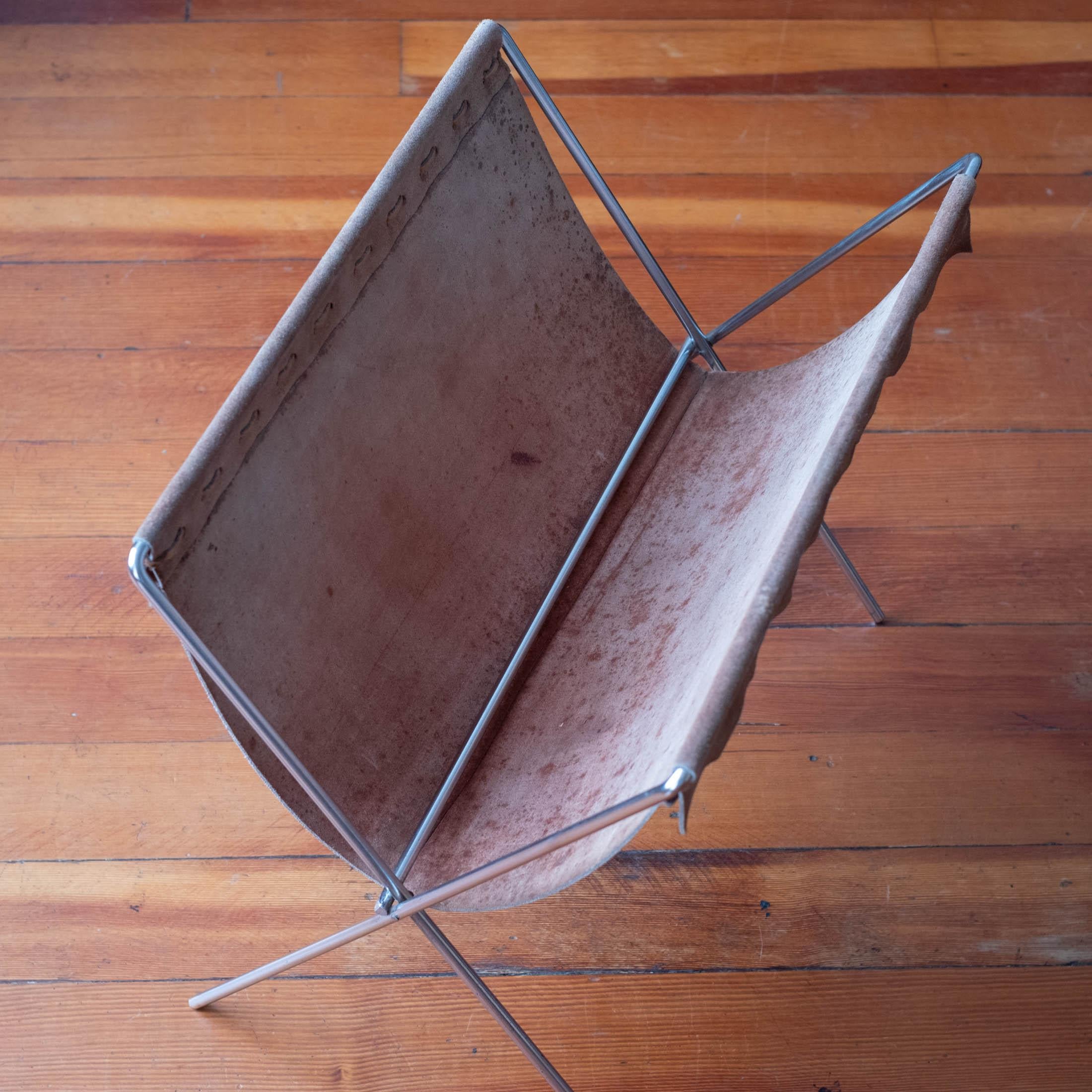 Mid-20th Century Leather and Metal Magazine Holder Denmark, 1960s For Sale