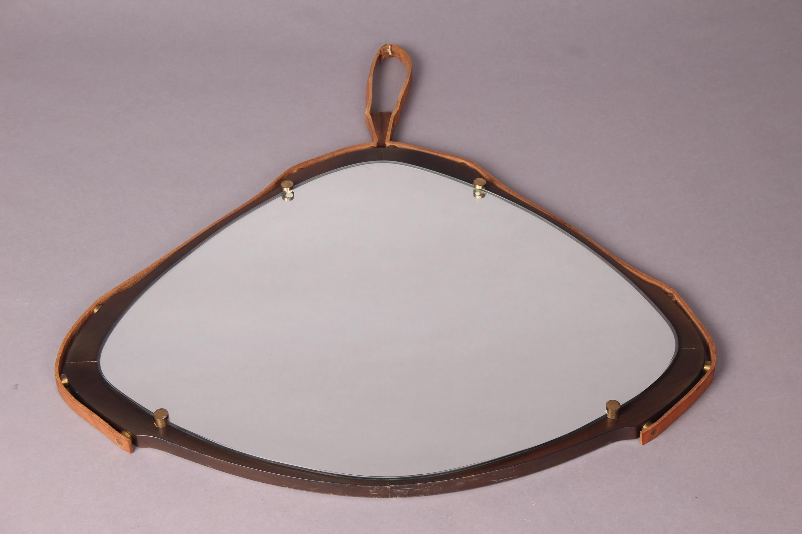 Leather and Metal Mirror In Good Condition In grand Lancy, CH