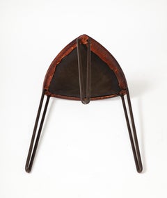 Leather and Metal Stool, France, c. 1950