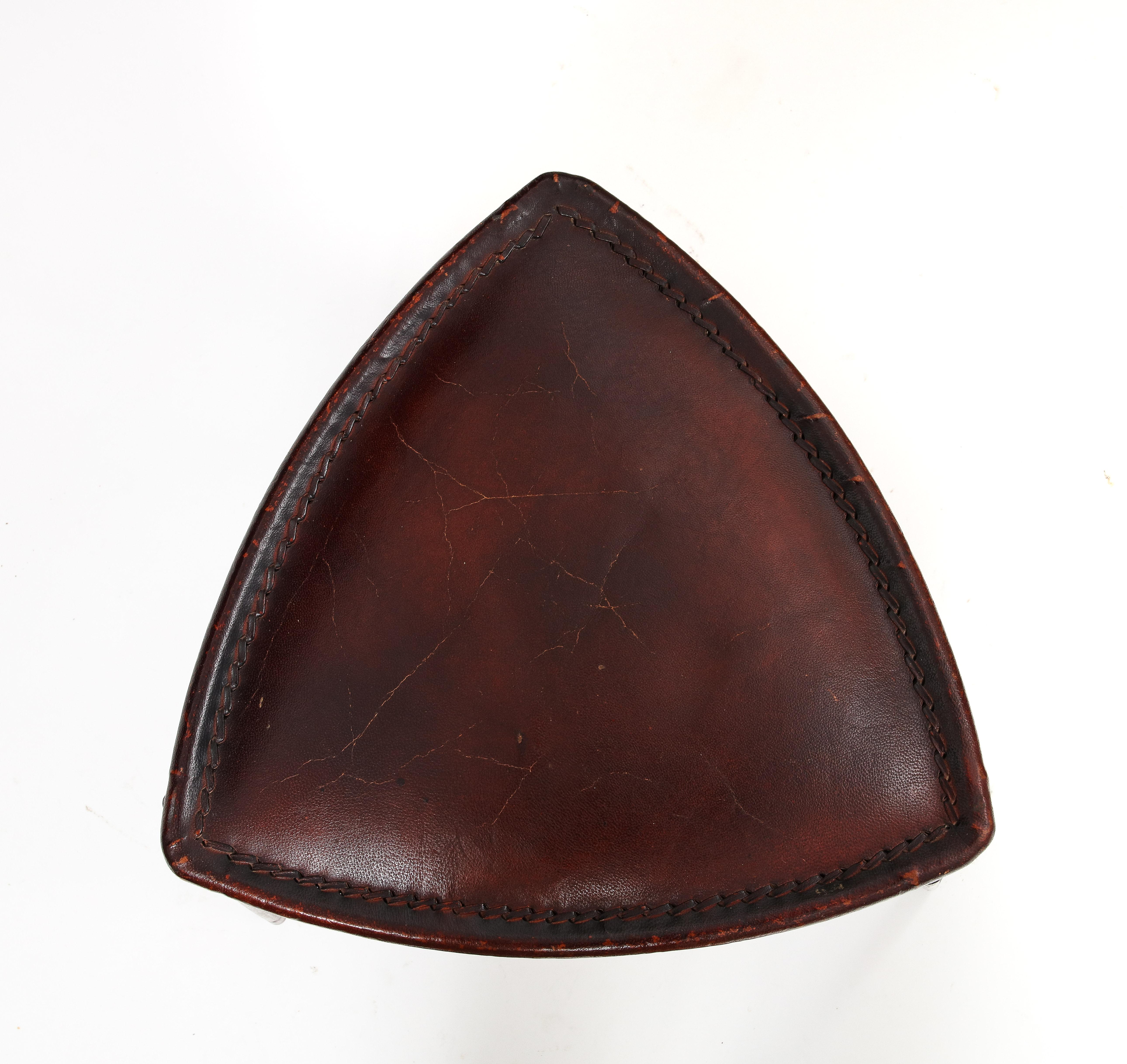 Modern Leather and Metal Stool, France, c. 1950 For Sale