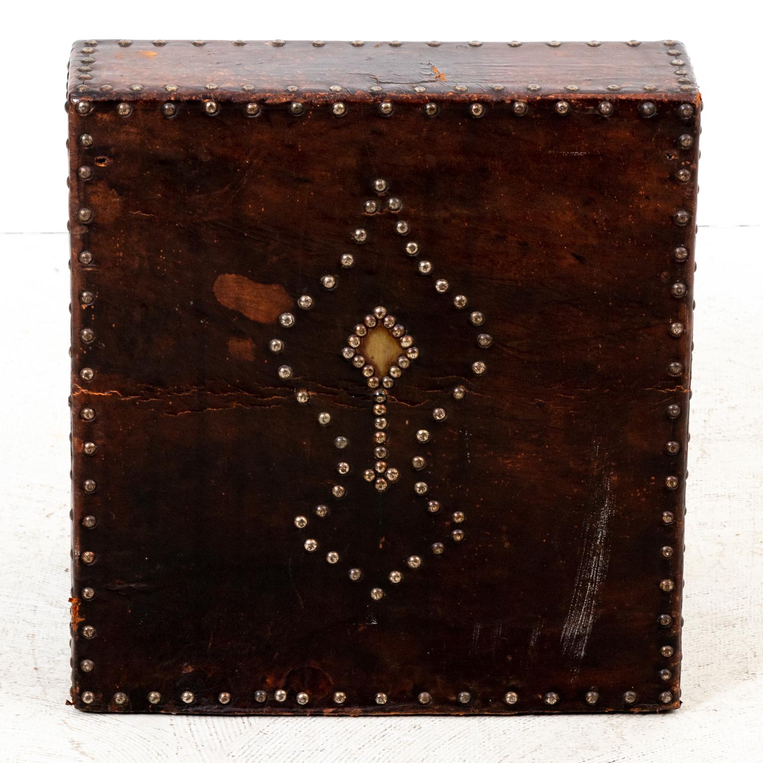 Spanish Leather and Nail Head Decorated Letter Box from Spain