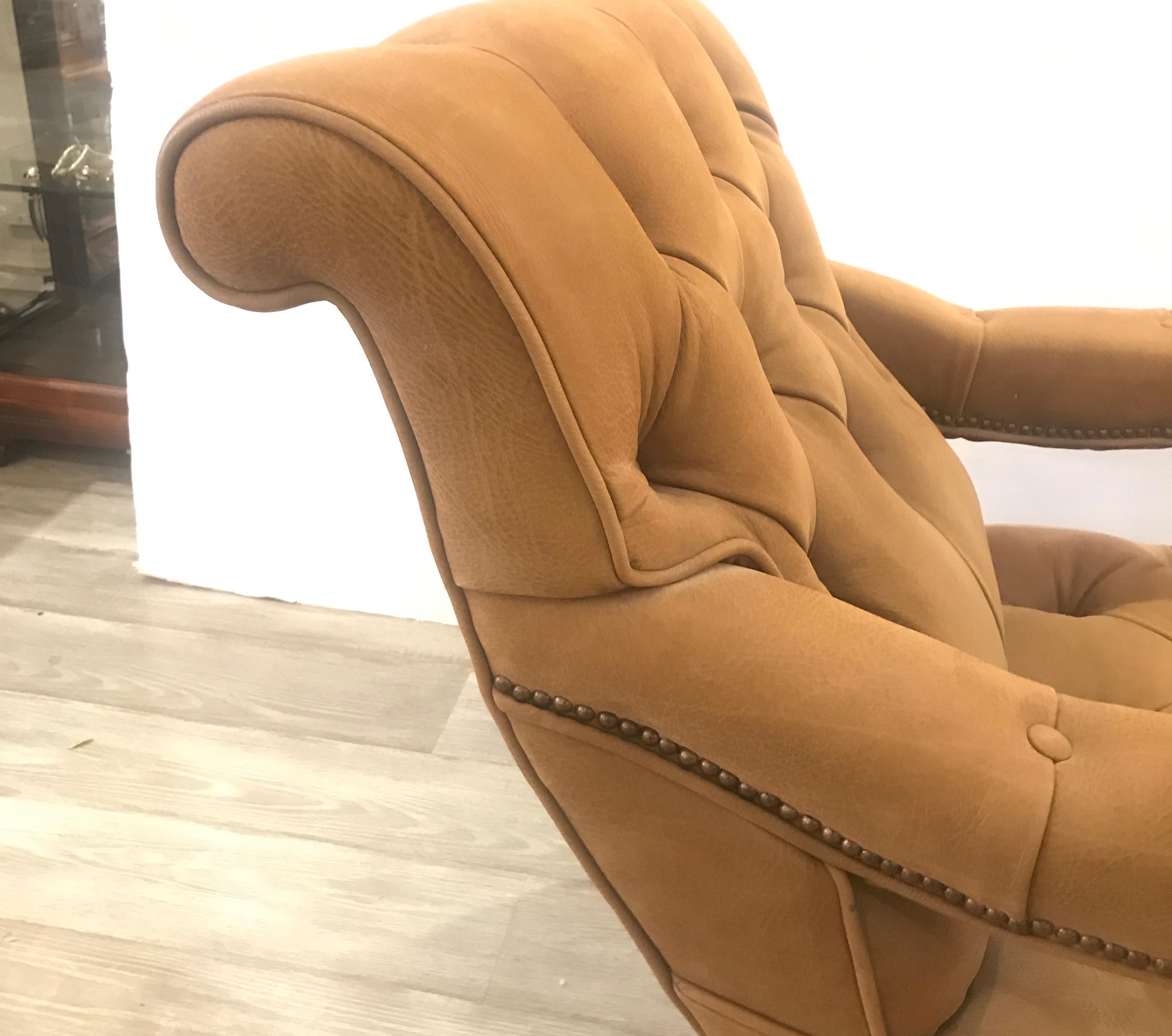 Edwardian Leather and Nail Head Trim Lounge Chair