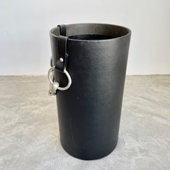 Leather and Nickel Equestrian Waste Basket, 1950s France