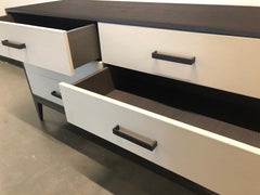 Modern Leather Chest of 6-Drawer with Earl Grey Stained Red Oak by Ercole Home