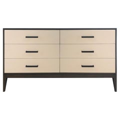 Leather and Oak and Bronze Handles Chest of 6 Drawer by Ercole Home