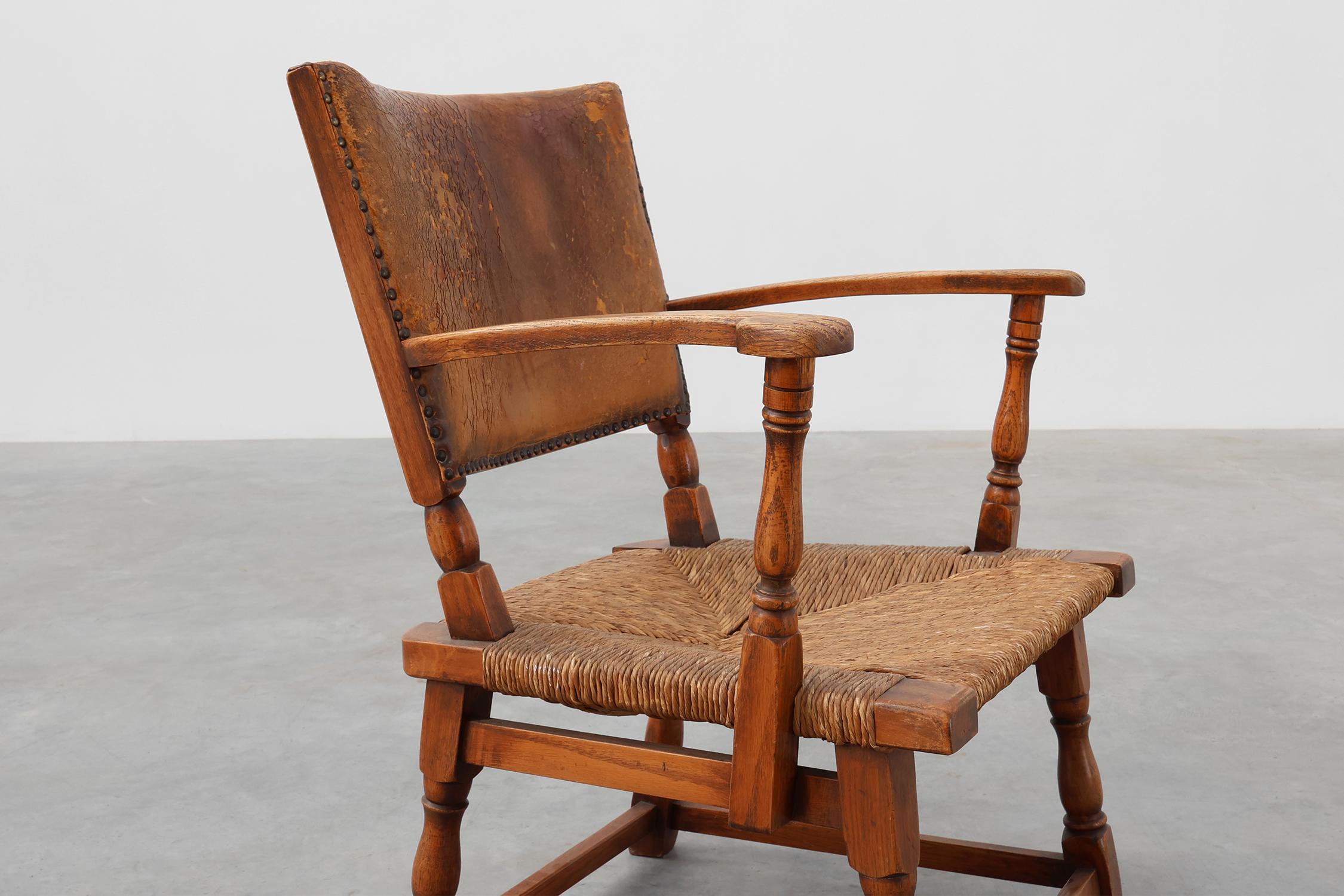 Sessel aus Leder und Eiche von Theo Ruth für Artifort, Niederlande 1940er Jahre (Art déco) im Angebot
